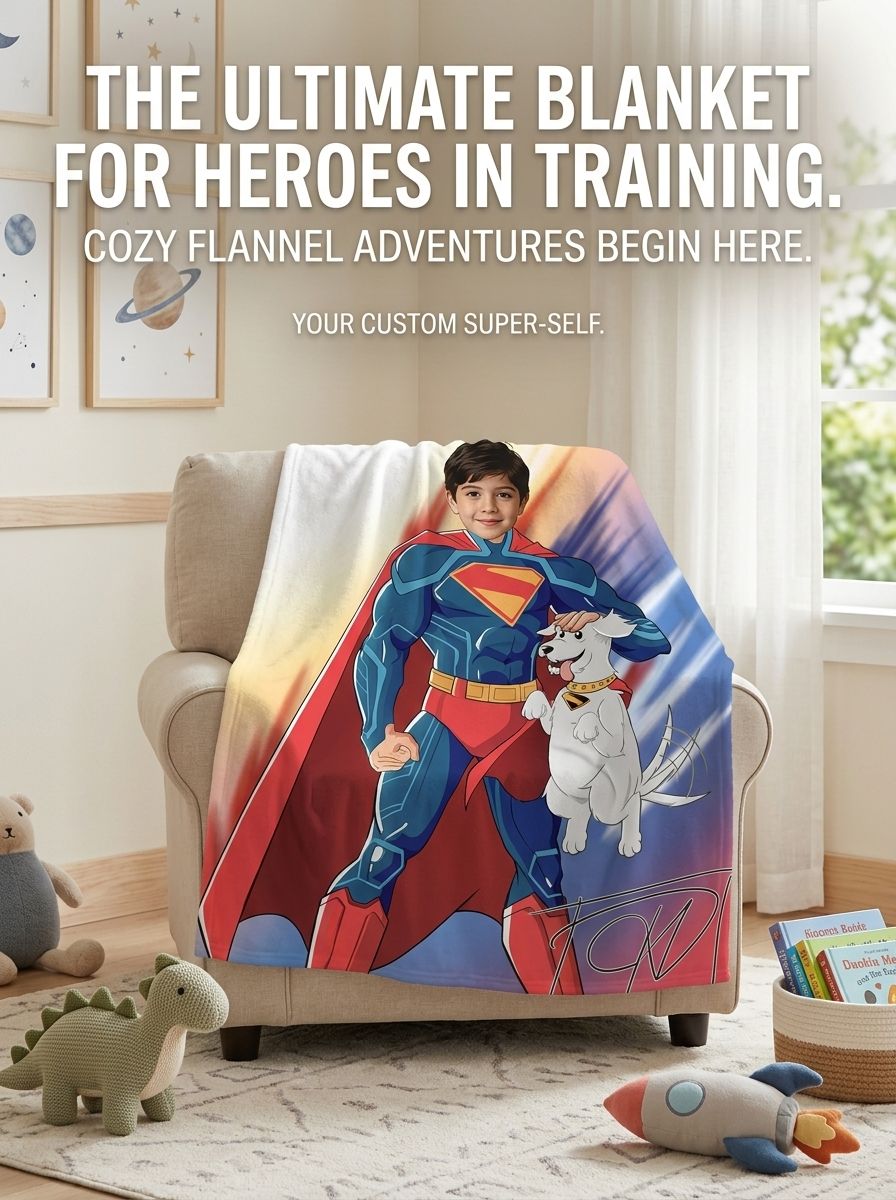 Custom Face Superhero Flannel Blanket, Personalized Photo Plush Throw for Kids and Adults, Cozy Bed and Couch Gift