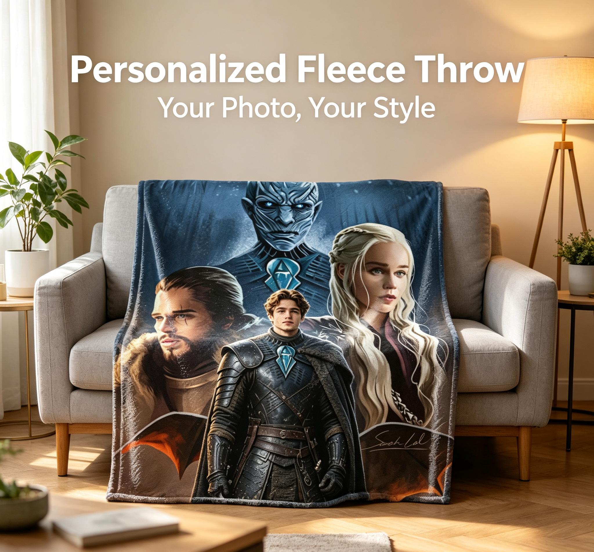 Custom Face Blanket Game of Thrones Characters Flannel Blanket for Couch, Bed, or Travel – Perfect Gift for Fans and Collectors