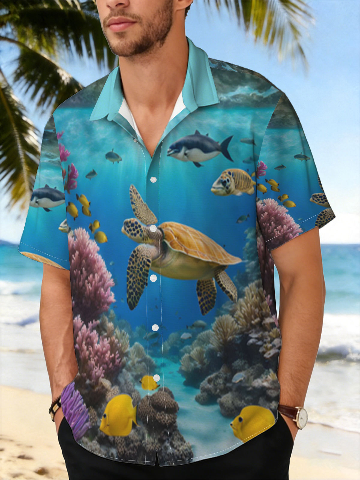 Colorful Coral Reef with Sea Turtle and Fish -  Shirt
