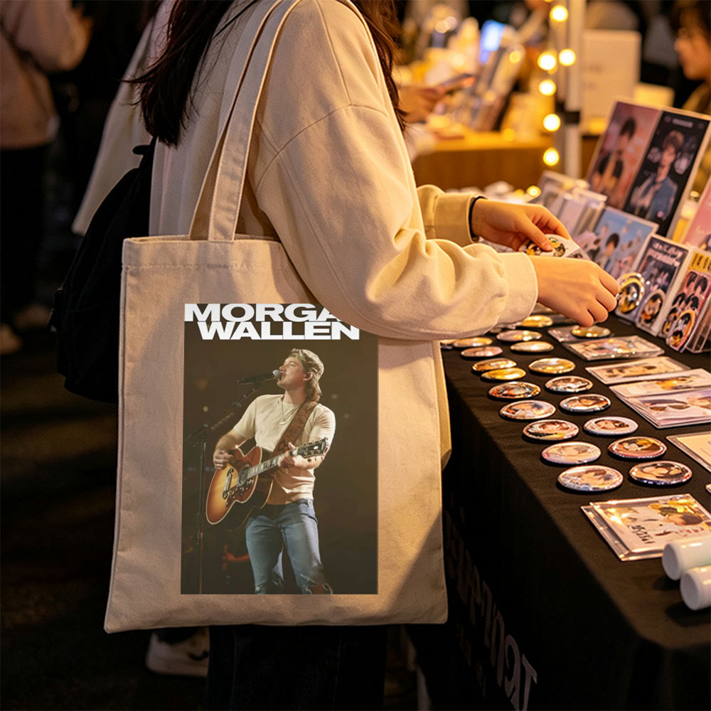 Morgan Wallen Live Performance Playing Acoustic Guitar on Stage - Canvas tote bags
