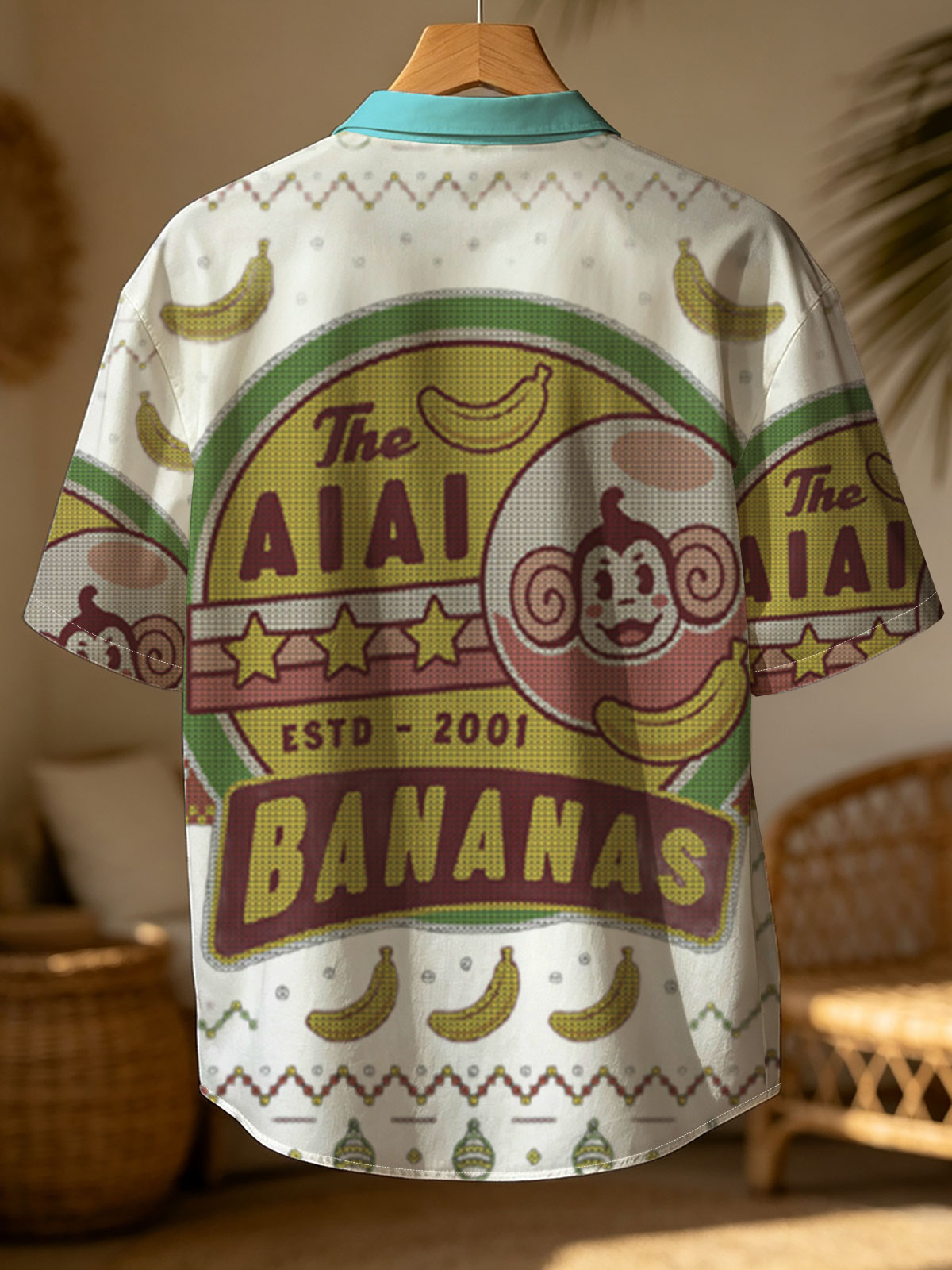 The AIAI Bananas - Est. 2001, Monkey Logo with Bananas and Festive Pattern -  Shirt