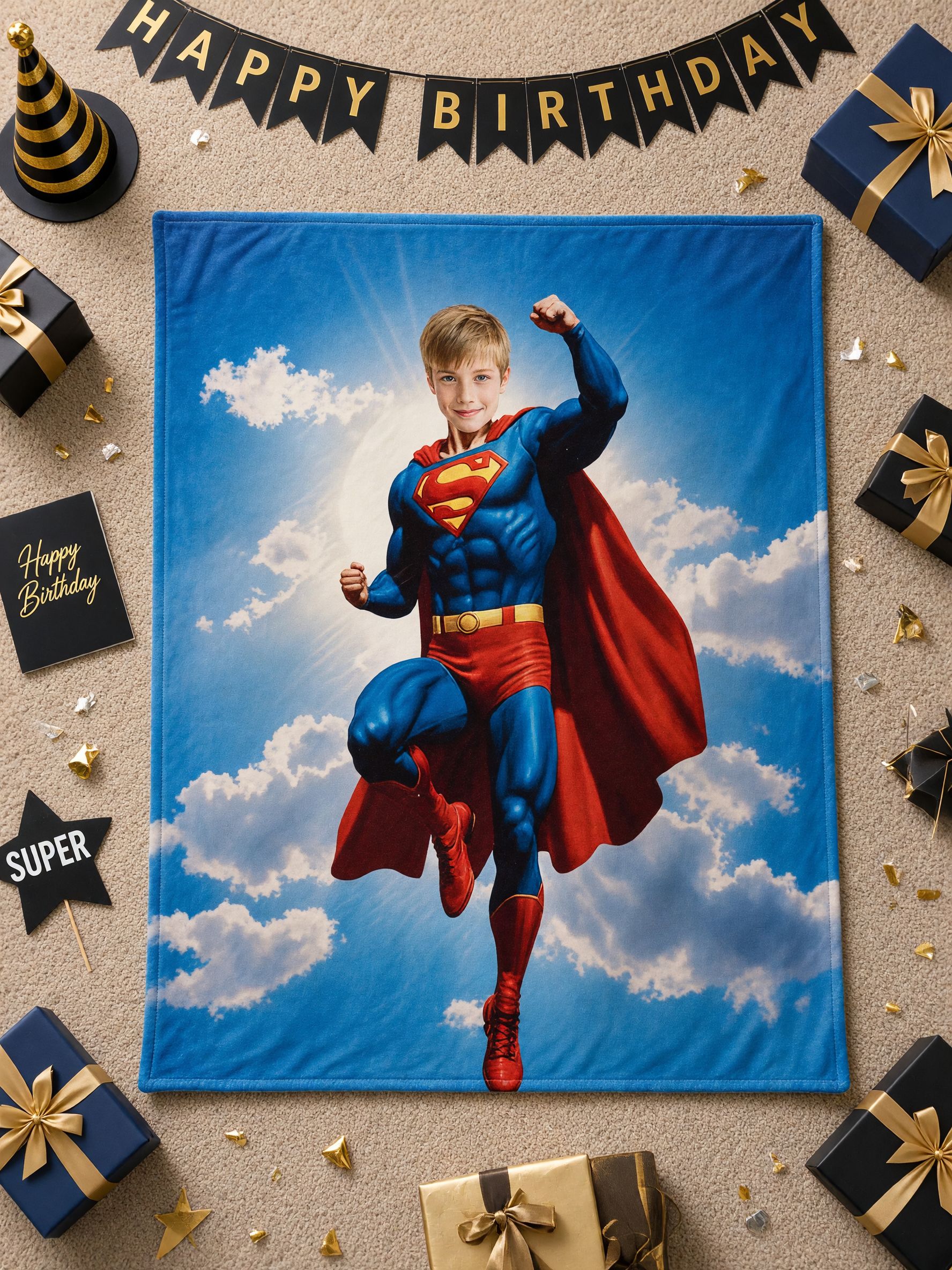 Custom Superhero Photo Flannel Blanket, Ultra Soft Personalized Face Throw, Ideal Cozy Gift
