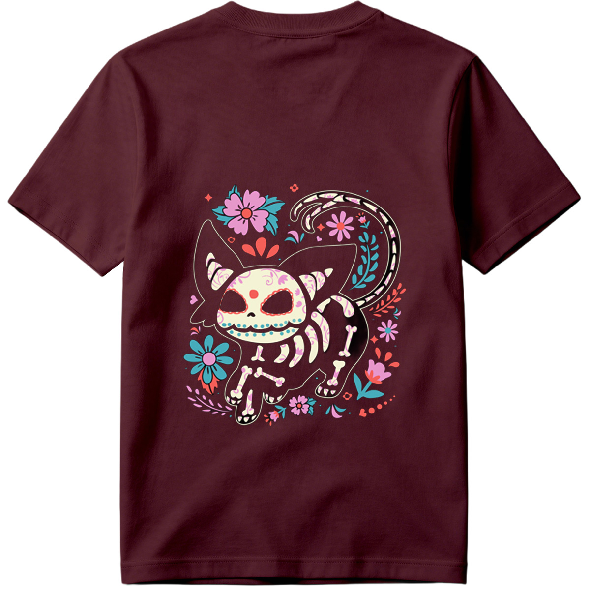 Day of the Dead Cat: Sugar Skull Feline with Floral Design - Tee