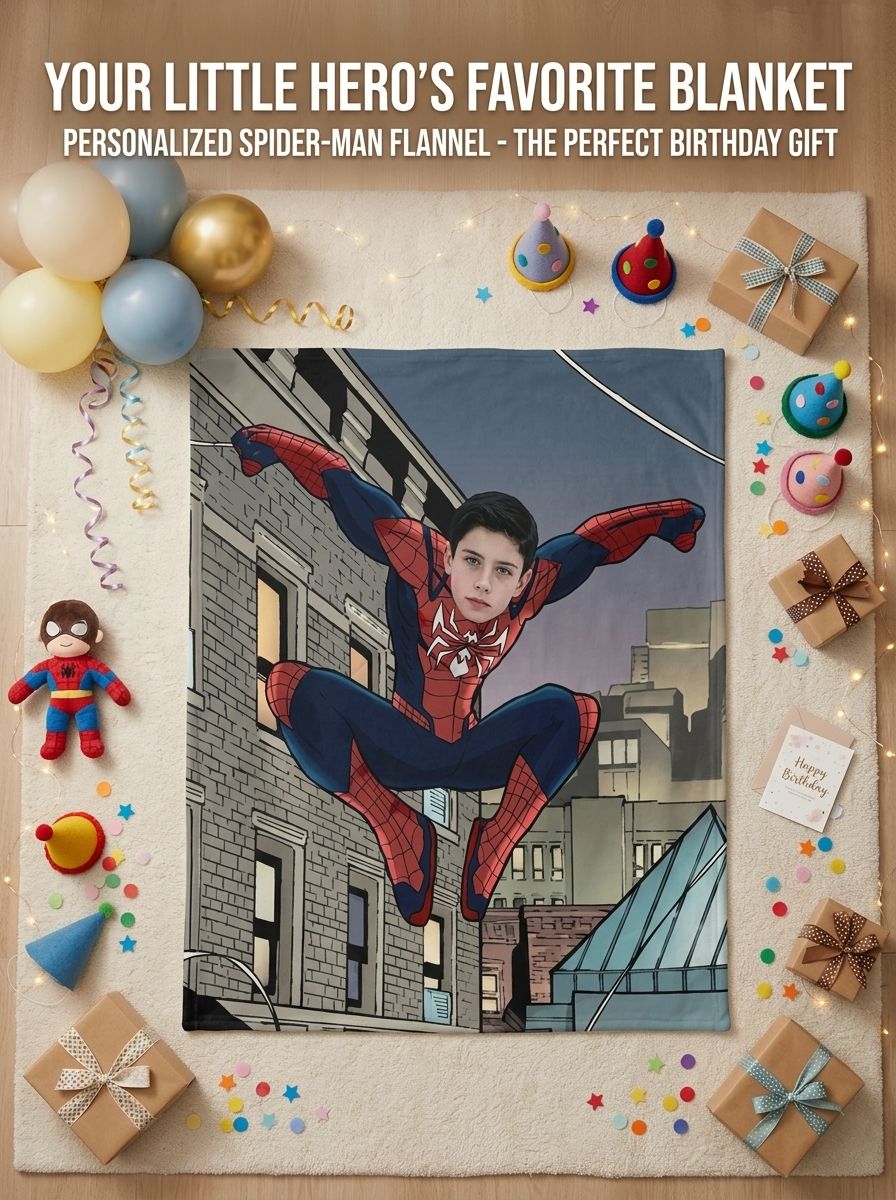 Custom Face Superhero Flannel Fleece Blanket Personalized Photo Comic Throw for Kids and Adults Cozy Bed Couch Gift