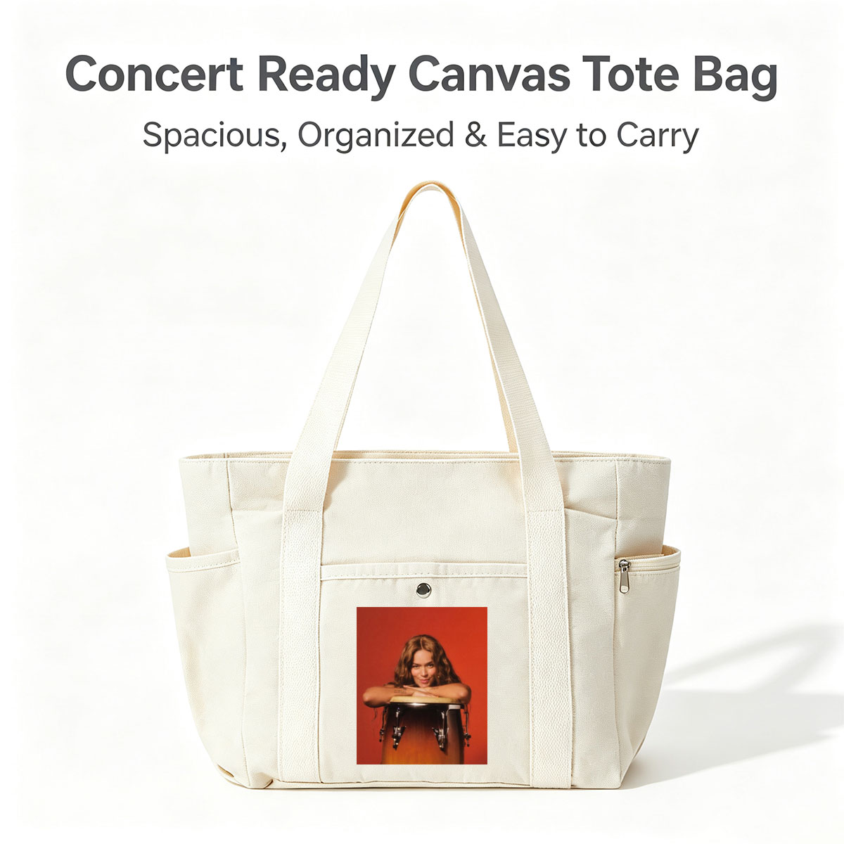 Maren Morris Leaning on a Conga Drum Against a Red Background - Multi-pocket bags