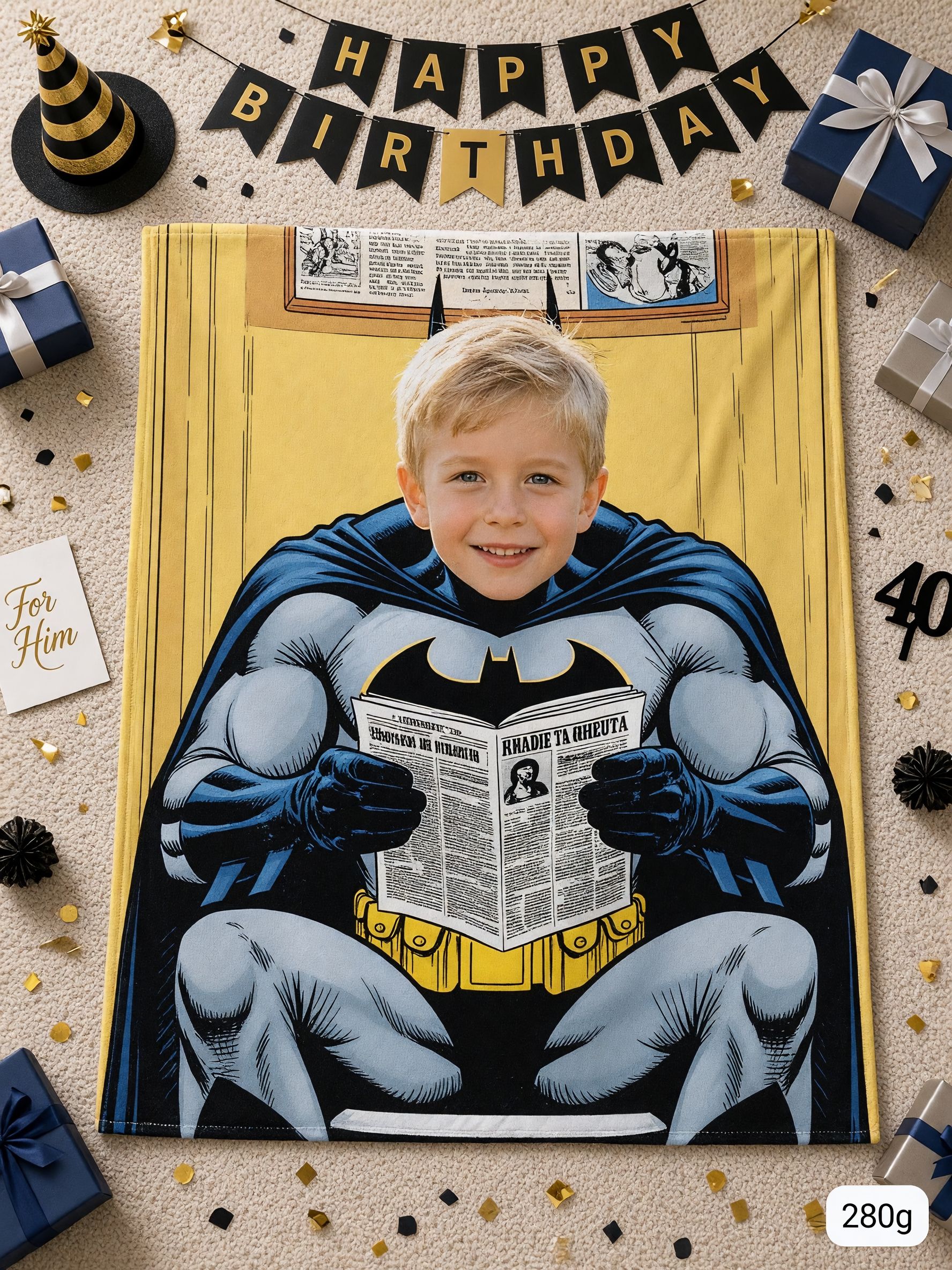 Custom Photo Comic Superhero Flannel Blanket, Personalized Face Portrait Soft Warm Throw for Bed Couch and Travel