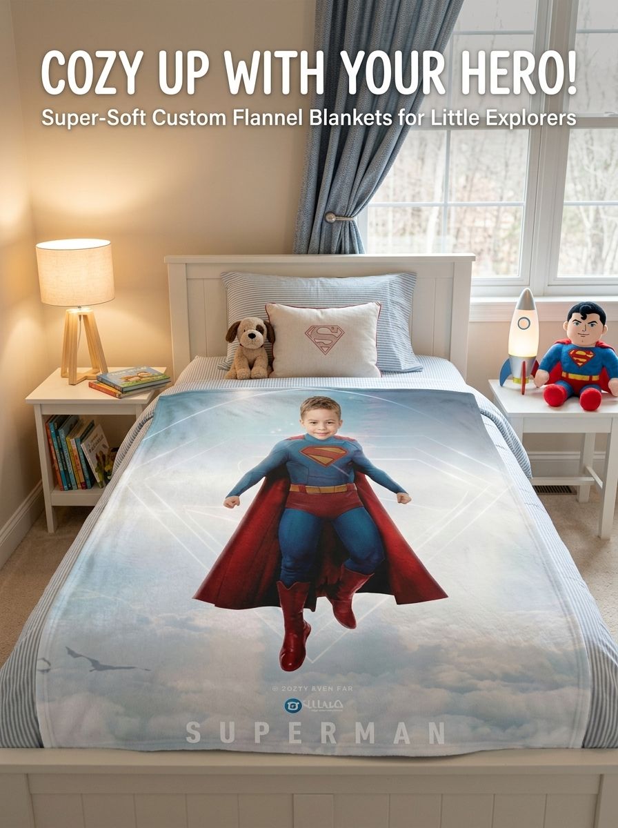 Custom Photo Superhero Flannel Blanket Personalized Face Throw Ultra Soft Cozy Fleece Bedding Keepsake Gift