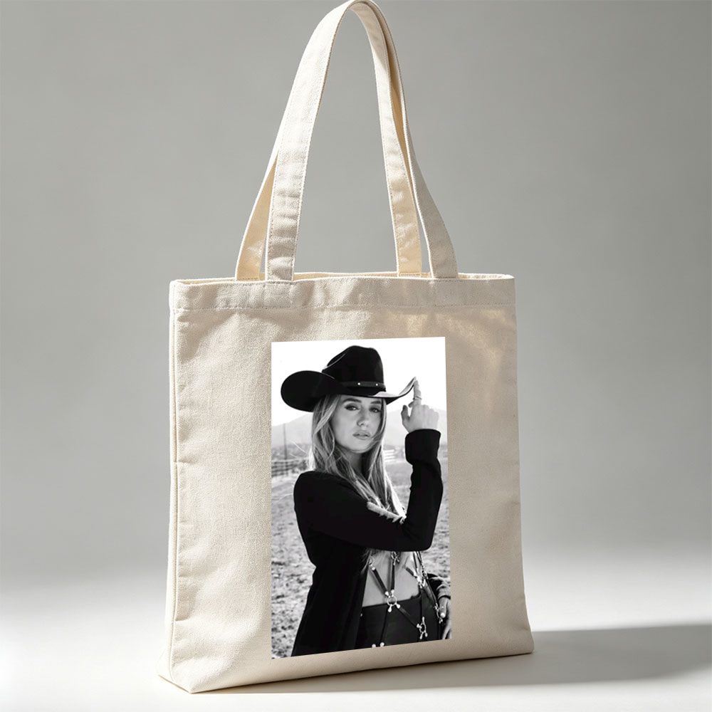 Maren Morris in Cowboy Hat Outdoors Black and White Portrait - Canvas tote bags