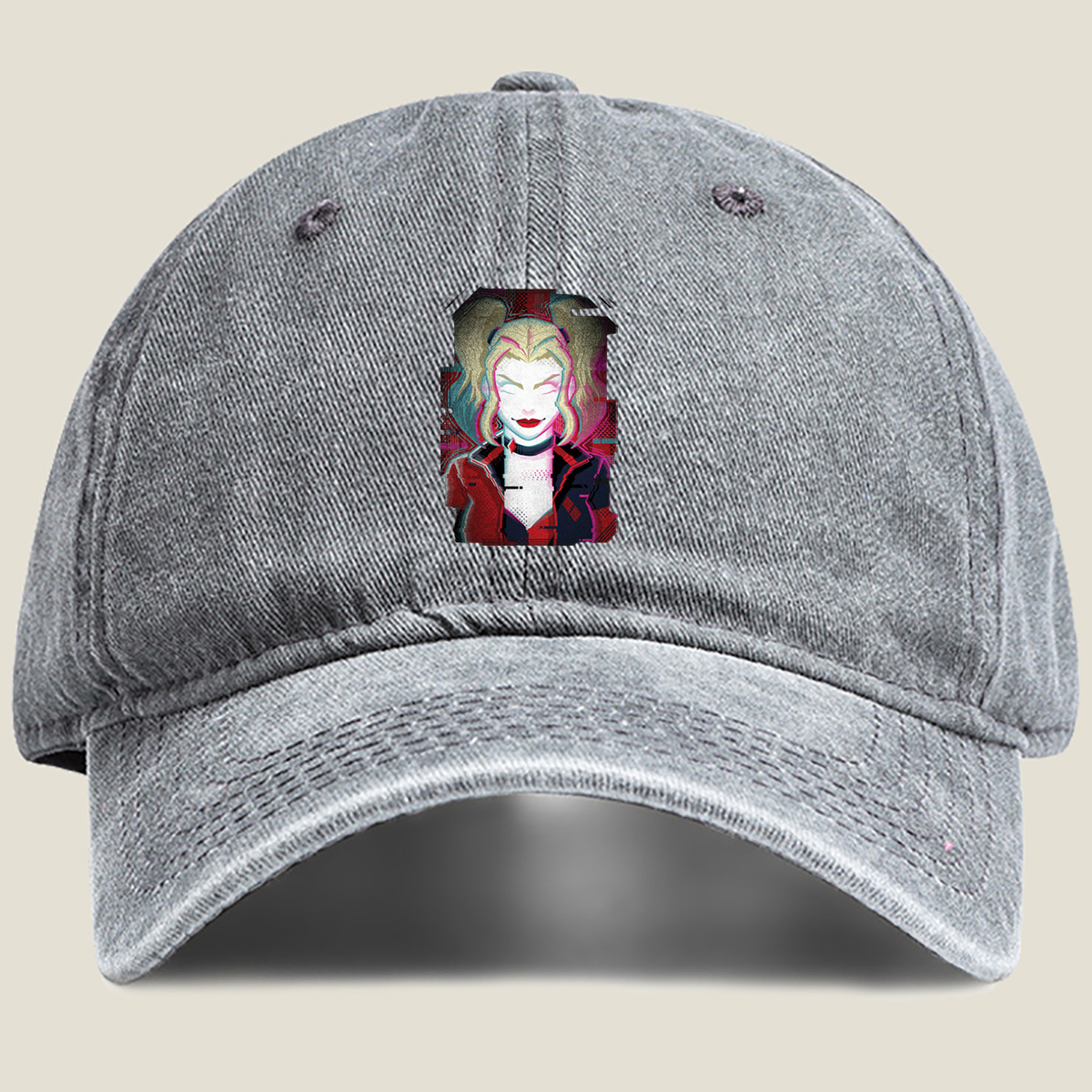 Harley Quinn: Glitch Portrait - Washed Denim - Baseball Cap