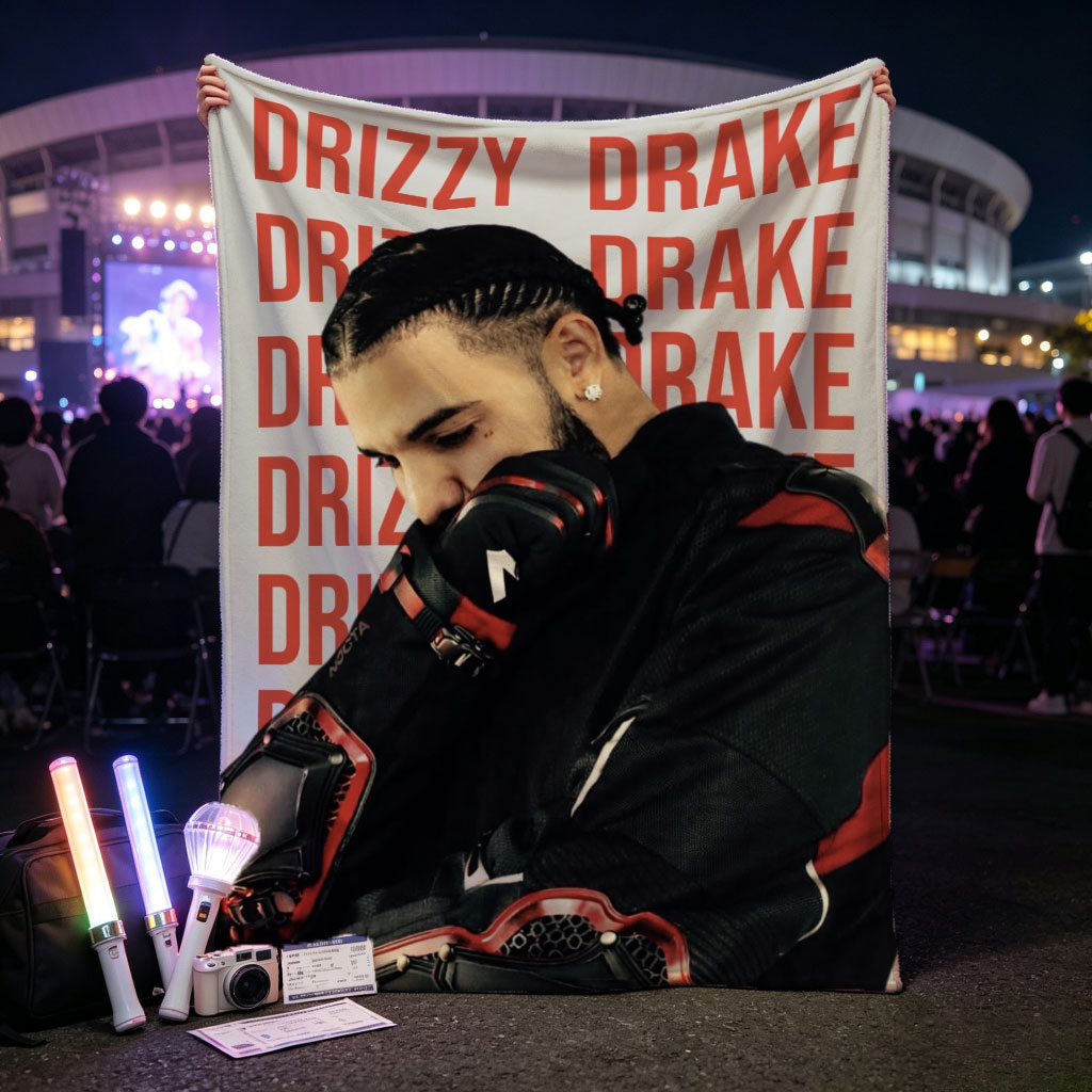 Drake in a Protective Gear Pose with Red and Black Motocross Suit Against Repeating 