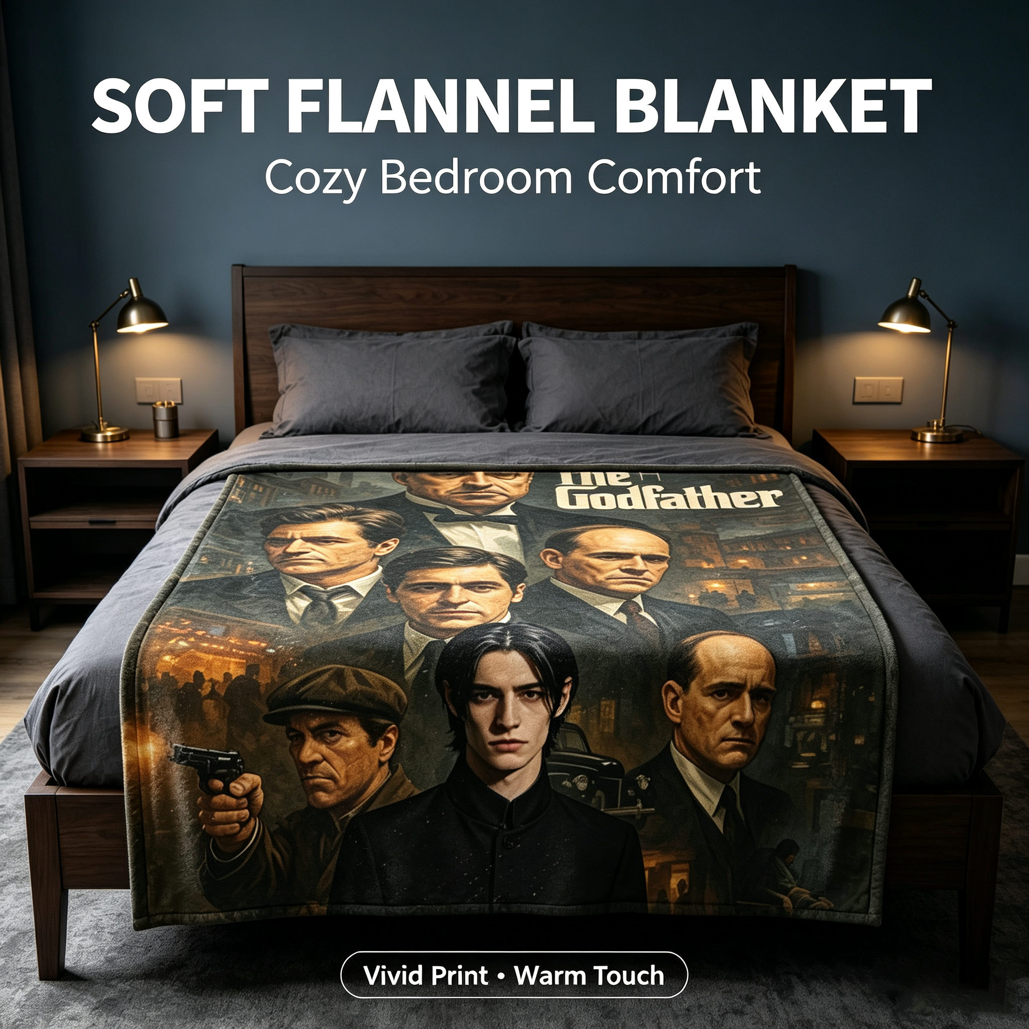 Custom Face Blanket The Godfather Movie Character Flannel Blanket Perfect for Couch Lounging and Movie Nights Ideal Gift or Giveaway for Fans