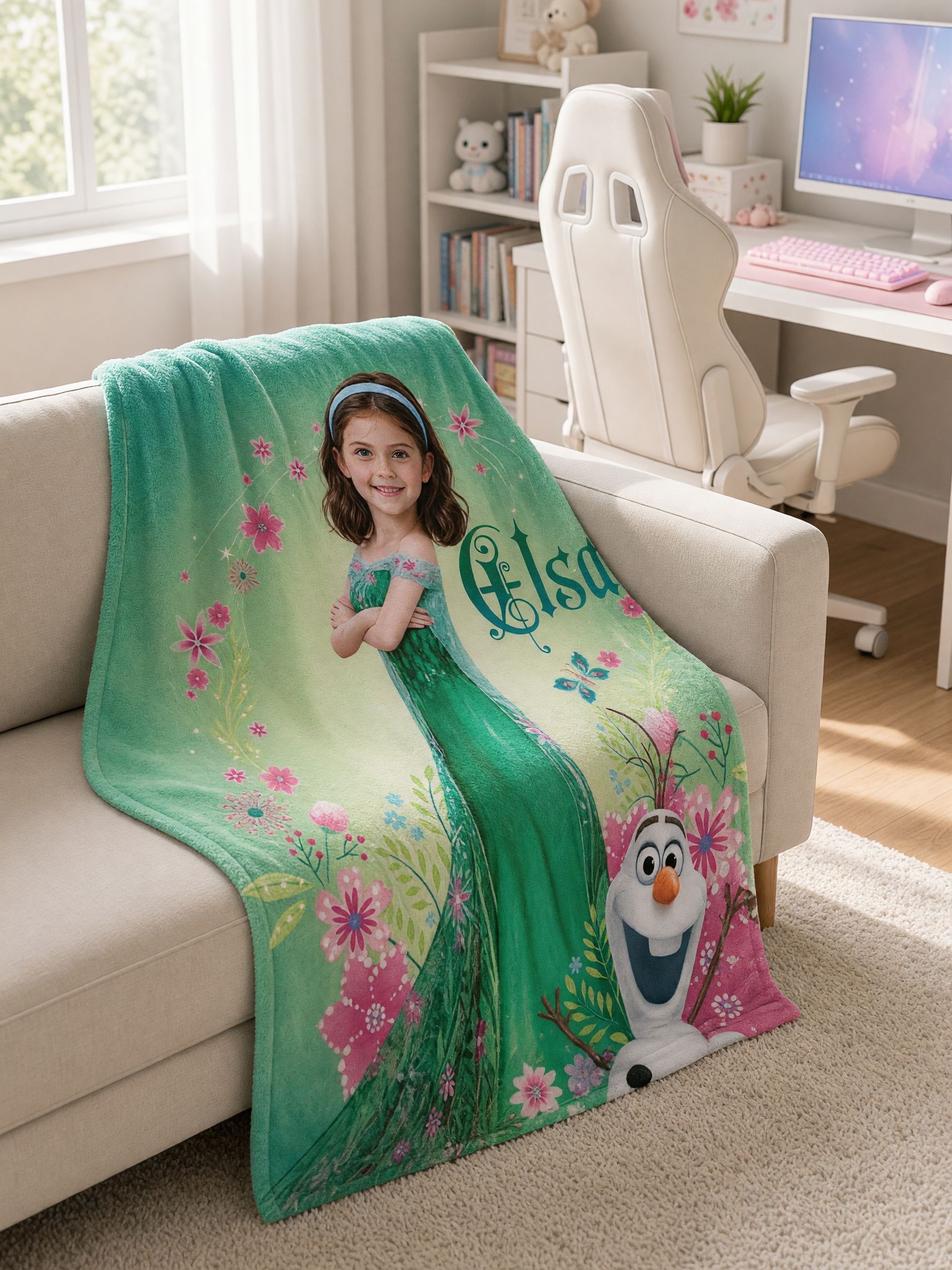 Custom Photo Face Blanket, Flannel Fleece Princess Throw, Soft Skin-Friendly Personalized Gift for Kids Bed and Sofa