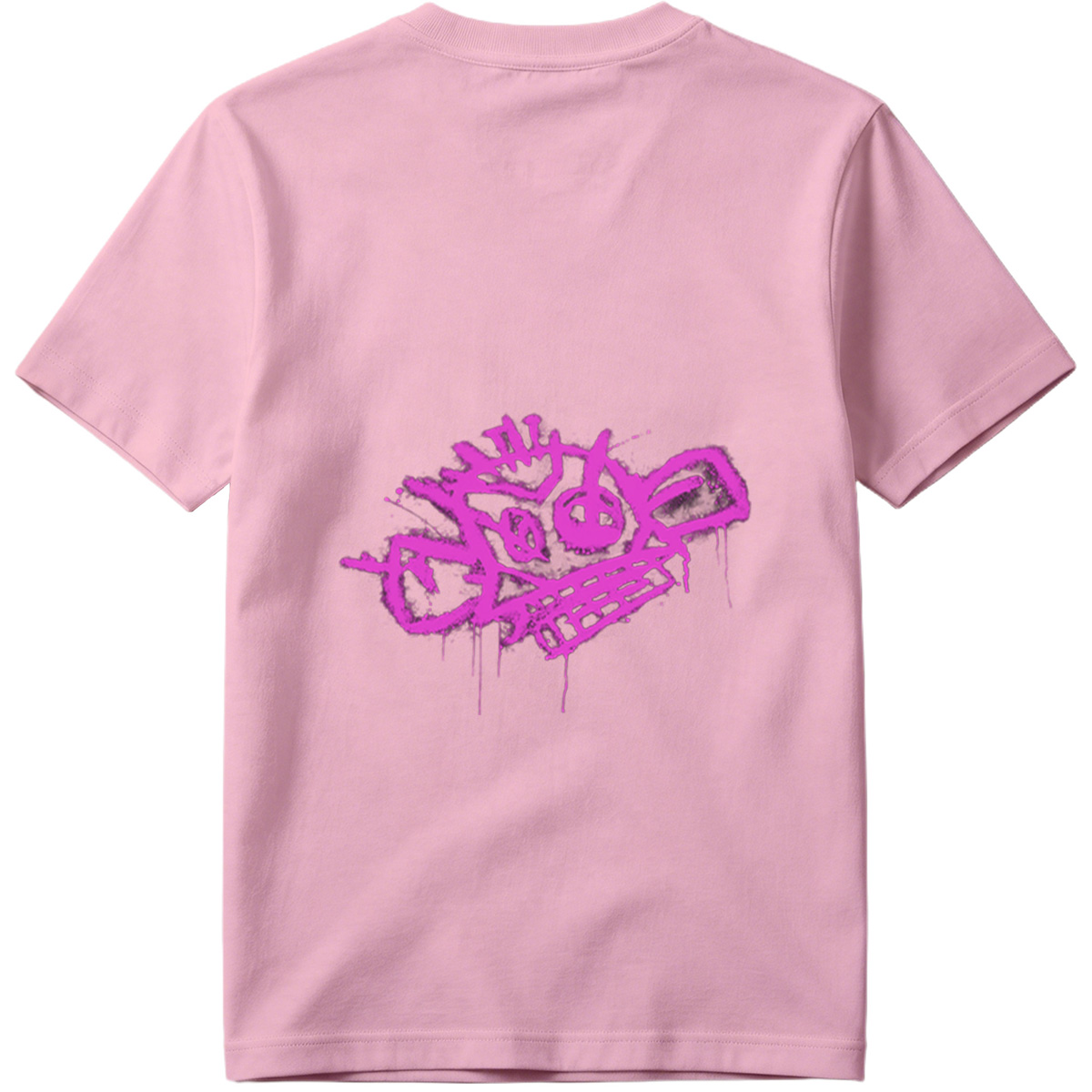Graffiti-style pink skull with crown and crossbones on black background - Tee