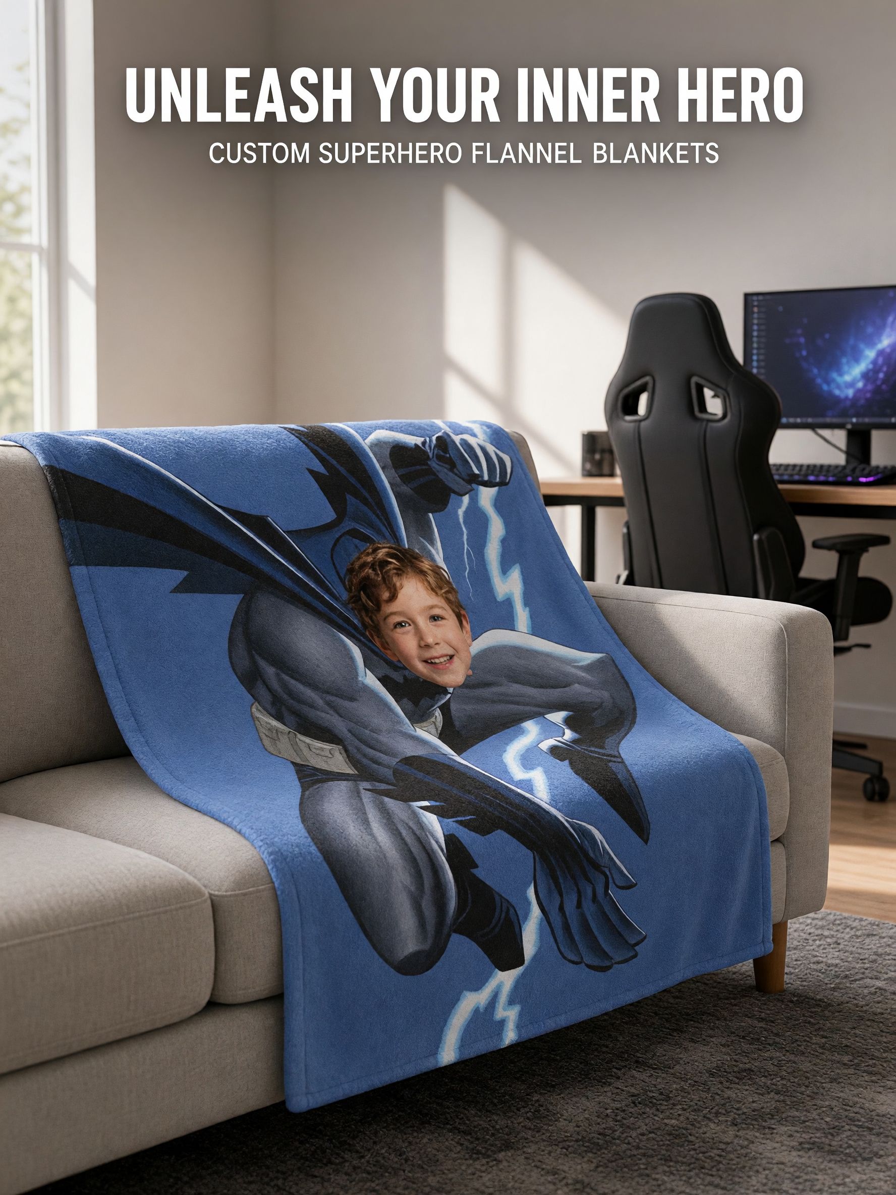 Custom Face Superhero Flannel Blanket Personalized Photo Bed Sofa Throw Ultra Soft Skin Friendly Cozy Gift