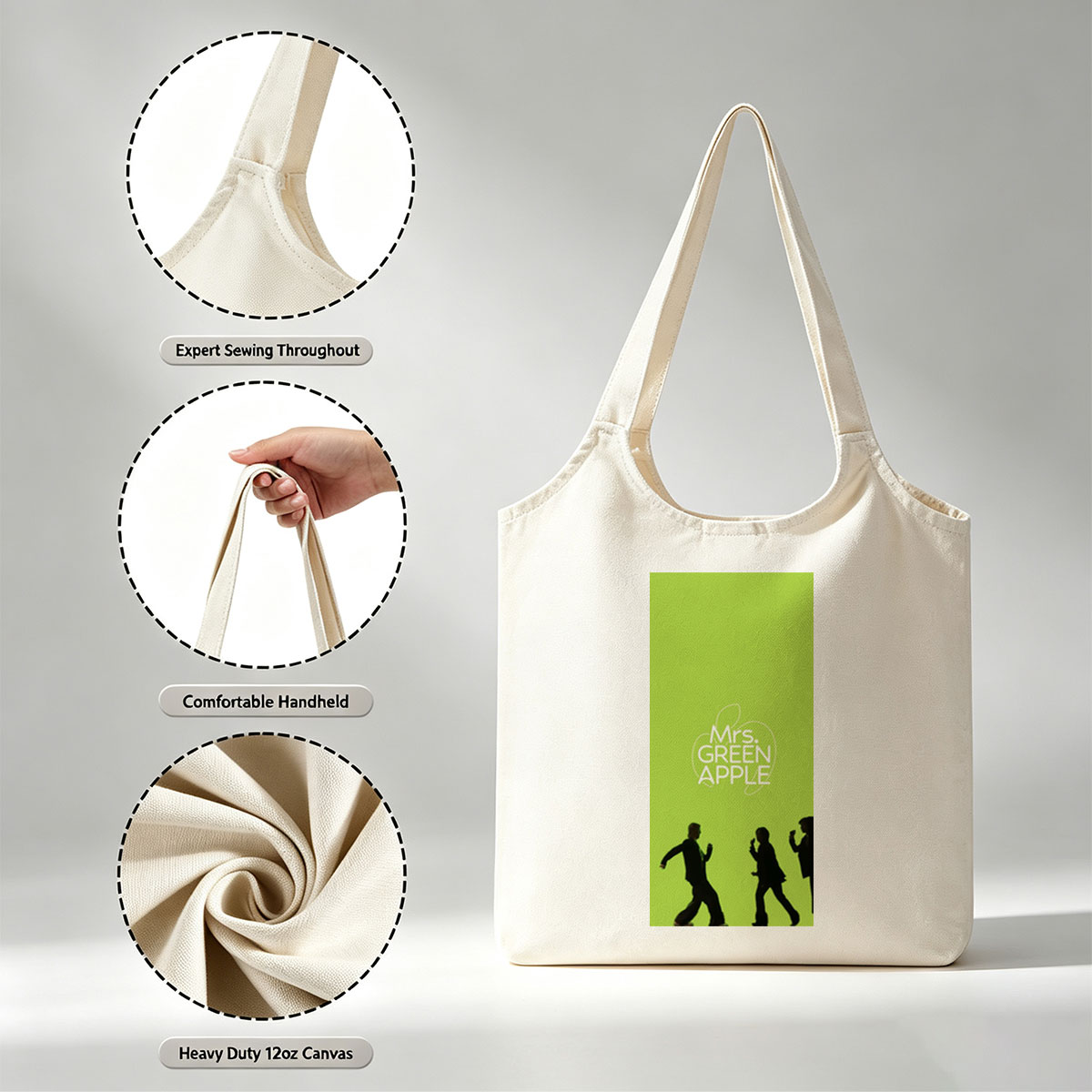 Mrs. GREEN APPLE Band Members Silhouettes Walking on Green Background - Canvas shoulder bags/