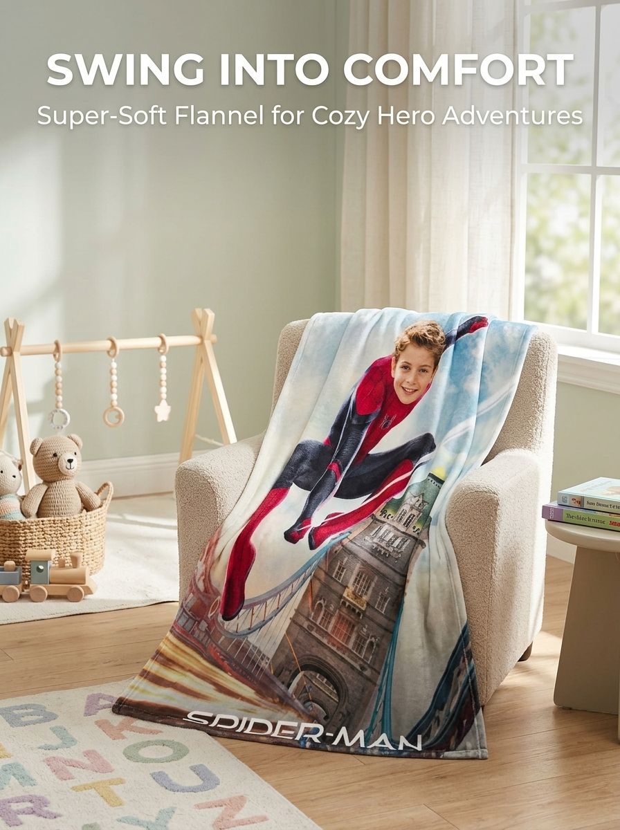 Personalized Superhero Photo Flannel Fleece Blanket Custom Face Portrait Throw for Kids Bed Couch Cozy Keepsake Gift