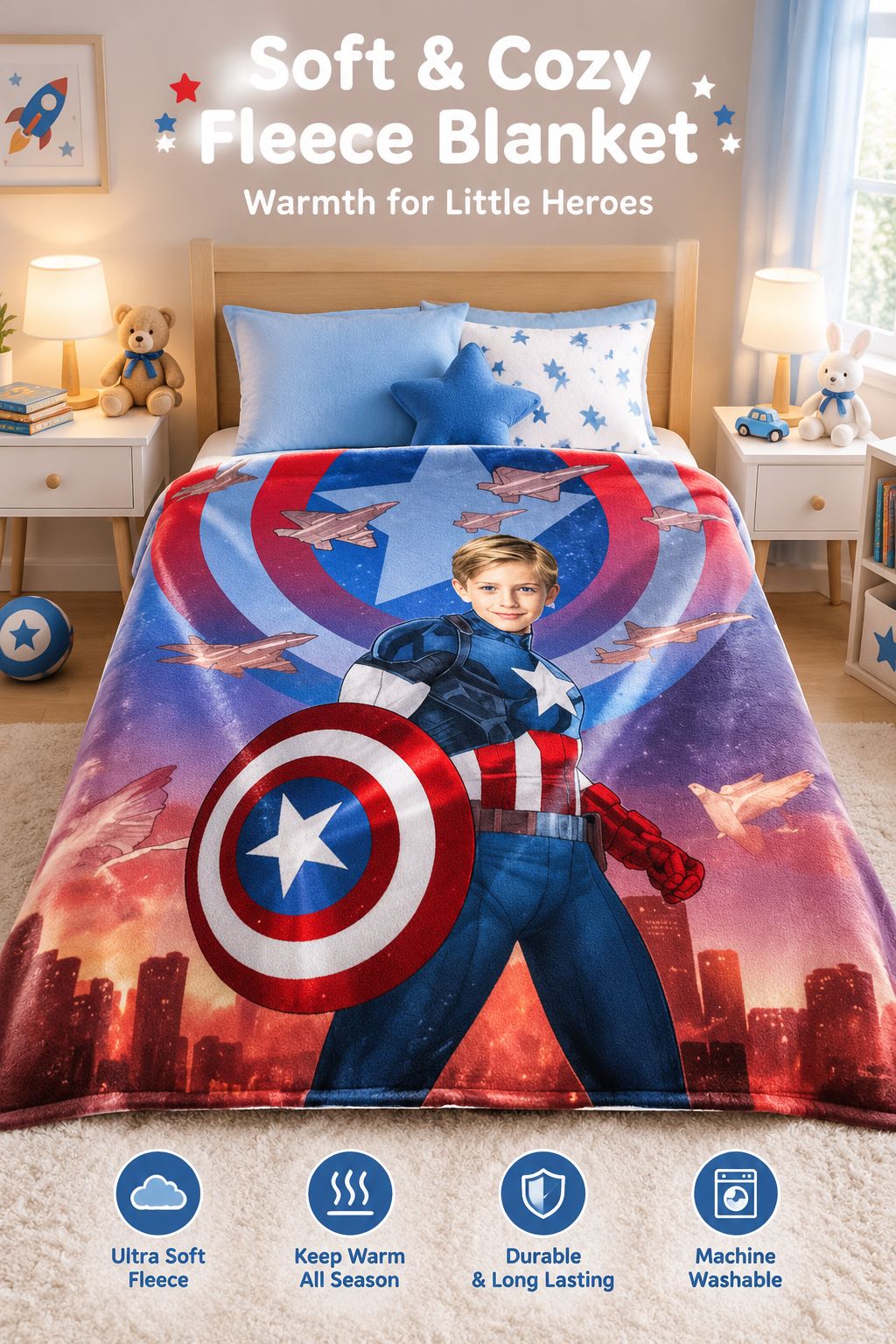 Personalized Superhero Photo Blanket Custom Face Flannel Fleece Throw Skin Friendly Warm Bed Sofa Quilt Gift