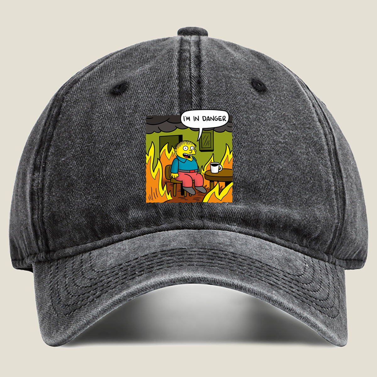 Simpsons Character in Burning Room - Washed Denim - Baseball Cap