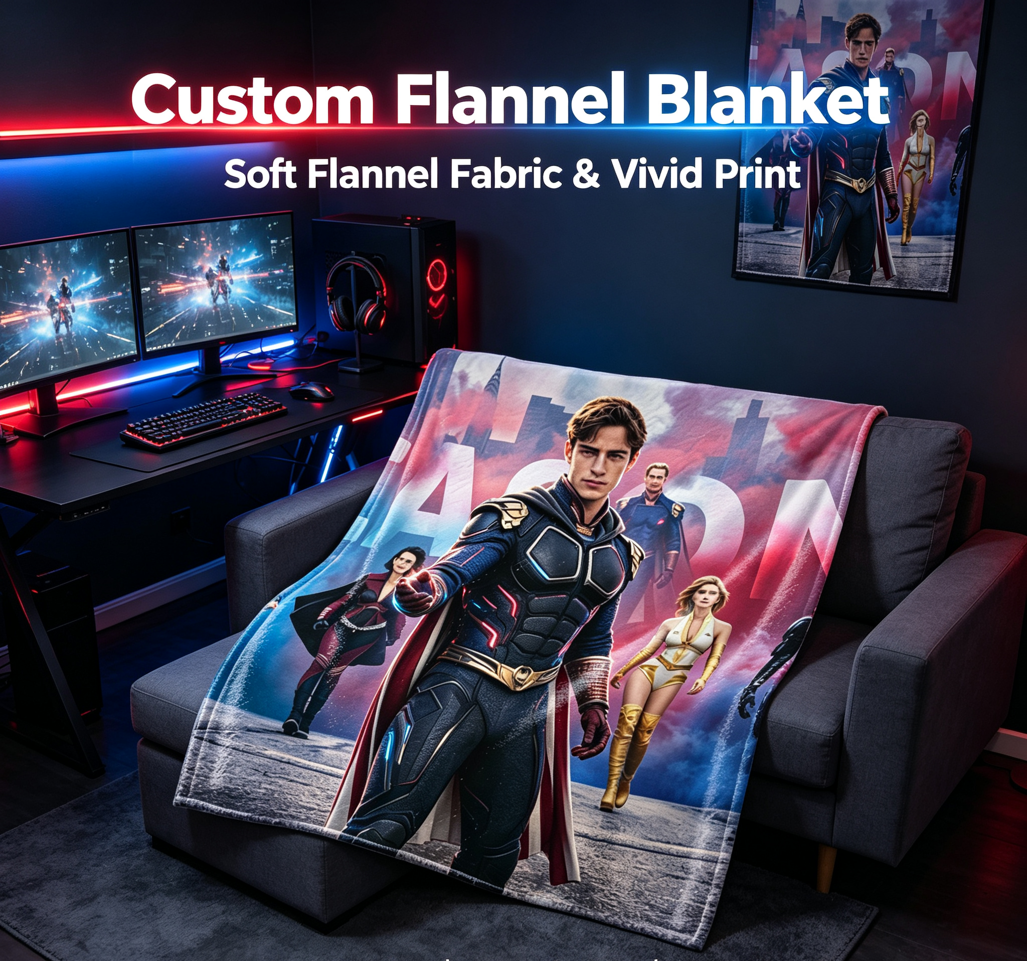 Custom Face Blanket - The Boys Season 3 Superheroes Flannel Blanket for Couch, Bed, or Travel - Perfect Gift or Giveaway for Fans
