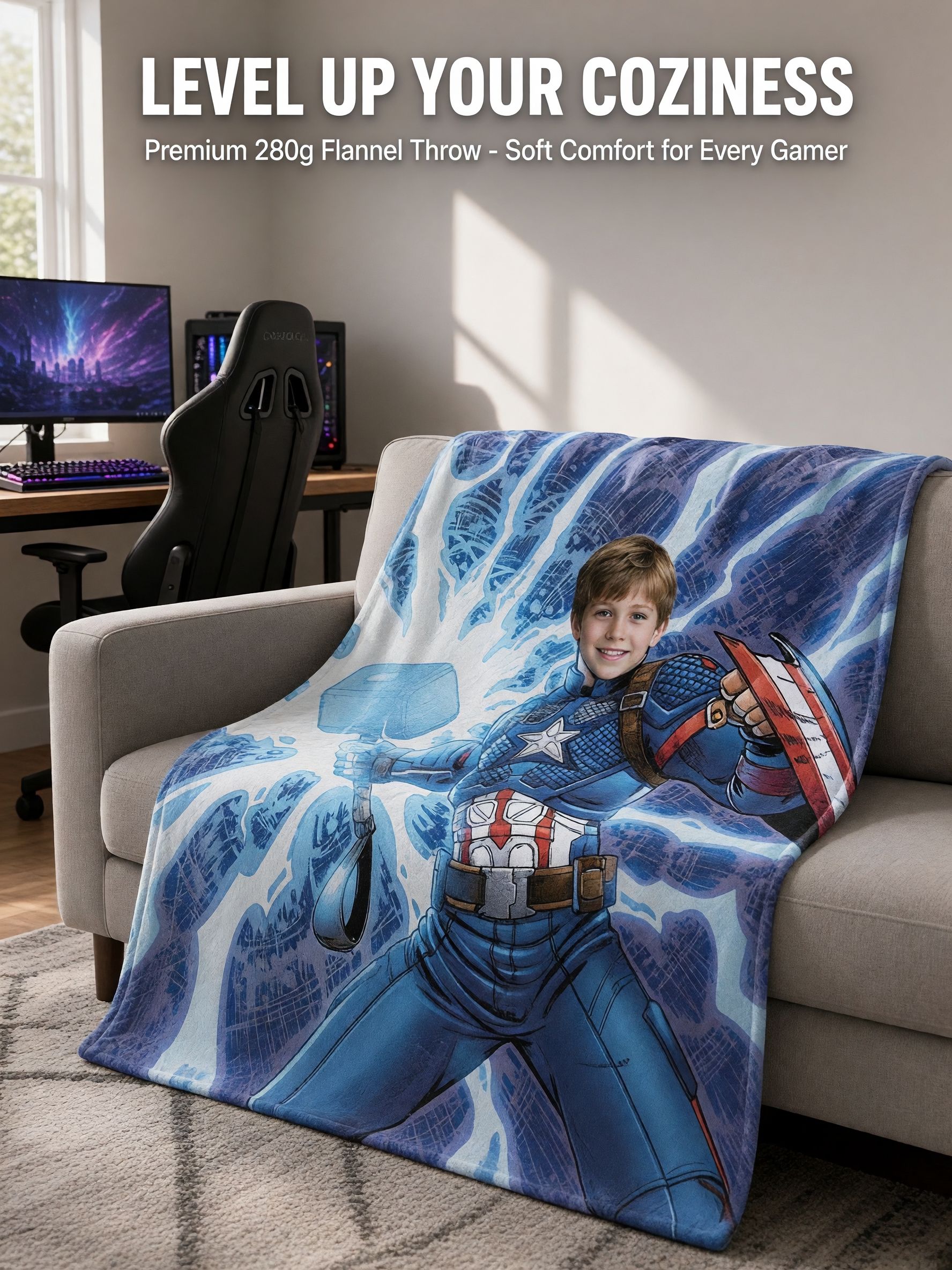 Custom Face Photo Superhero Blanket, Ultra Soft Flannel Comic Throw, Personalized Birthday Gift for Kids and Family