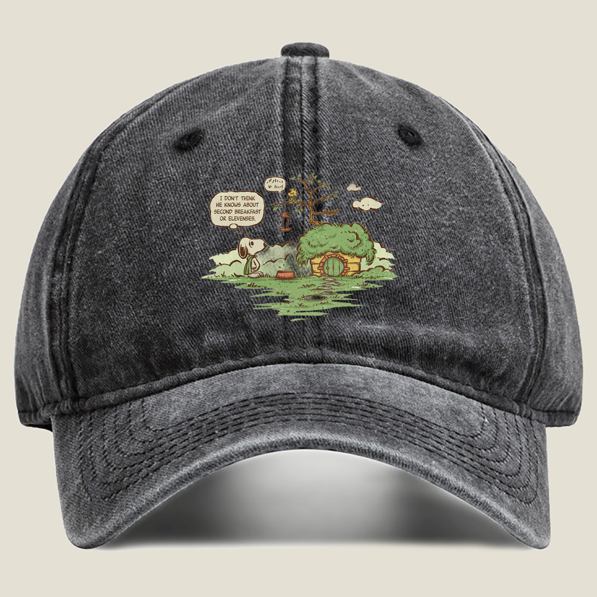 Snoopy and Woodstock in a Hobbit Hole - Washed Denim - Baseball Cap
