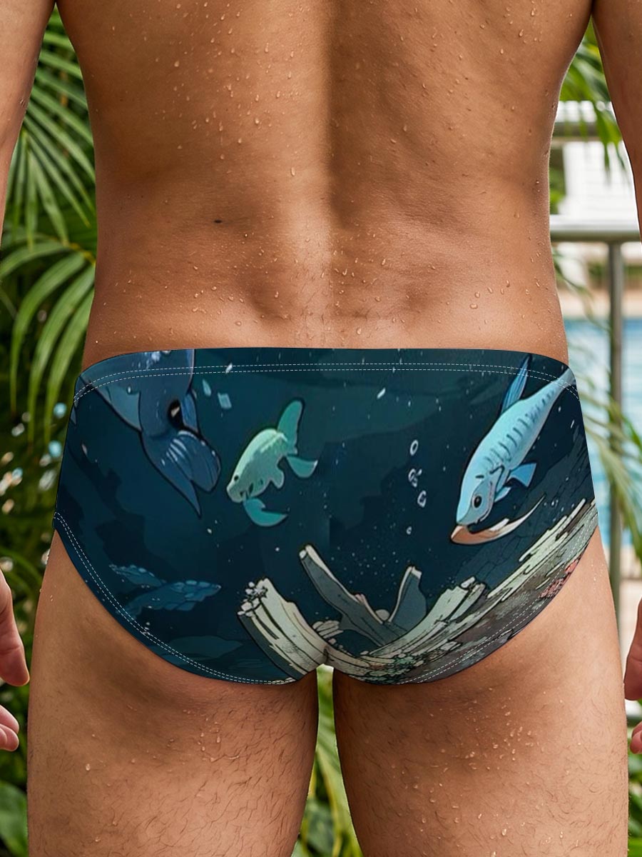 Underwater Scene with Fish and Sunken Log -  Men's swim trunks