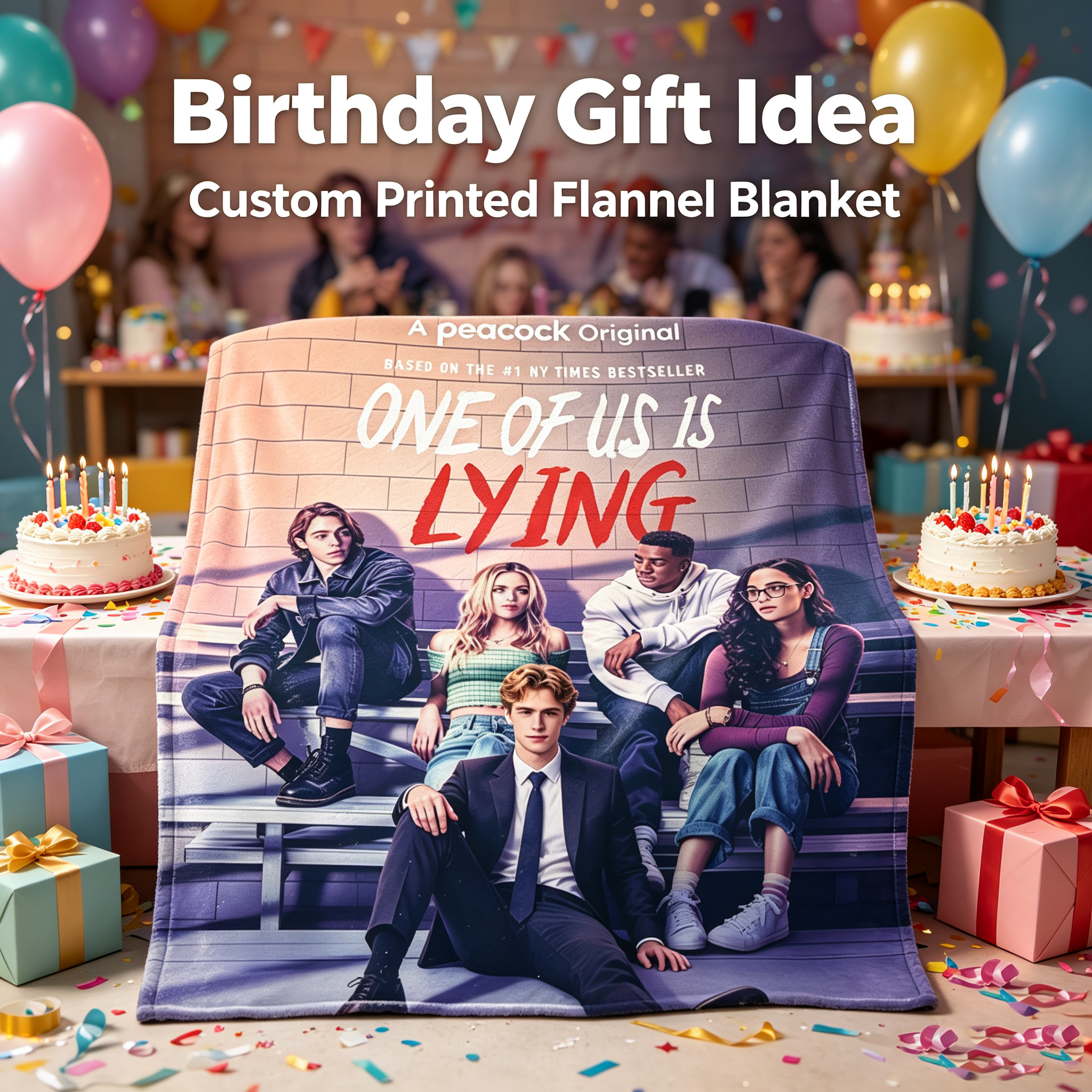 Custom Face Blanket One of Us Is Lying Flannel Blanket for Fans of the Peacock Original Series Perfect Gift for Teen Drama Lovers and Book-to-Screen Adaptation Enthusiasts