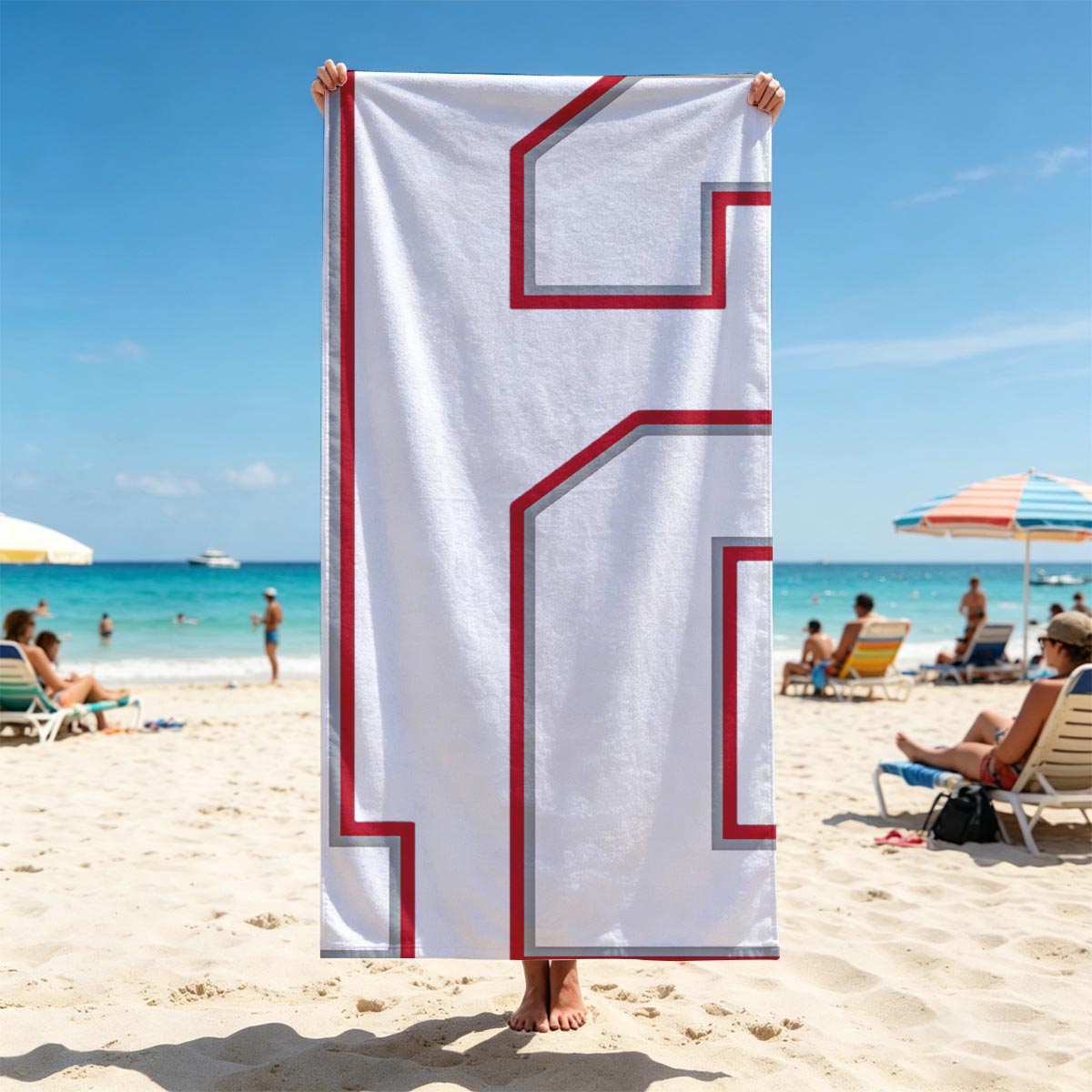 Number 12 in White with Red Outline on Dark Background - Beach towels