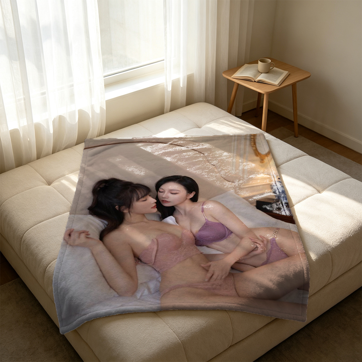 Nude woman reading a book outdoors on a stone wall - Blanket