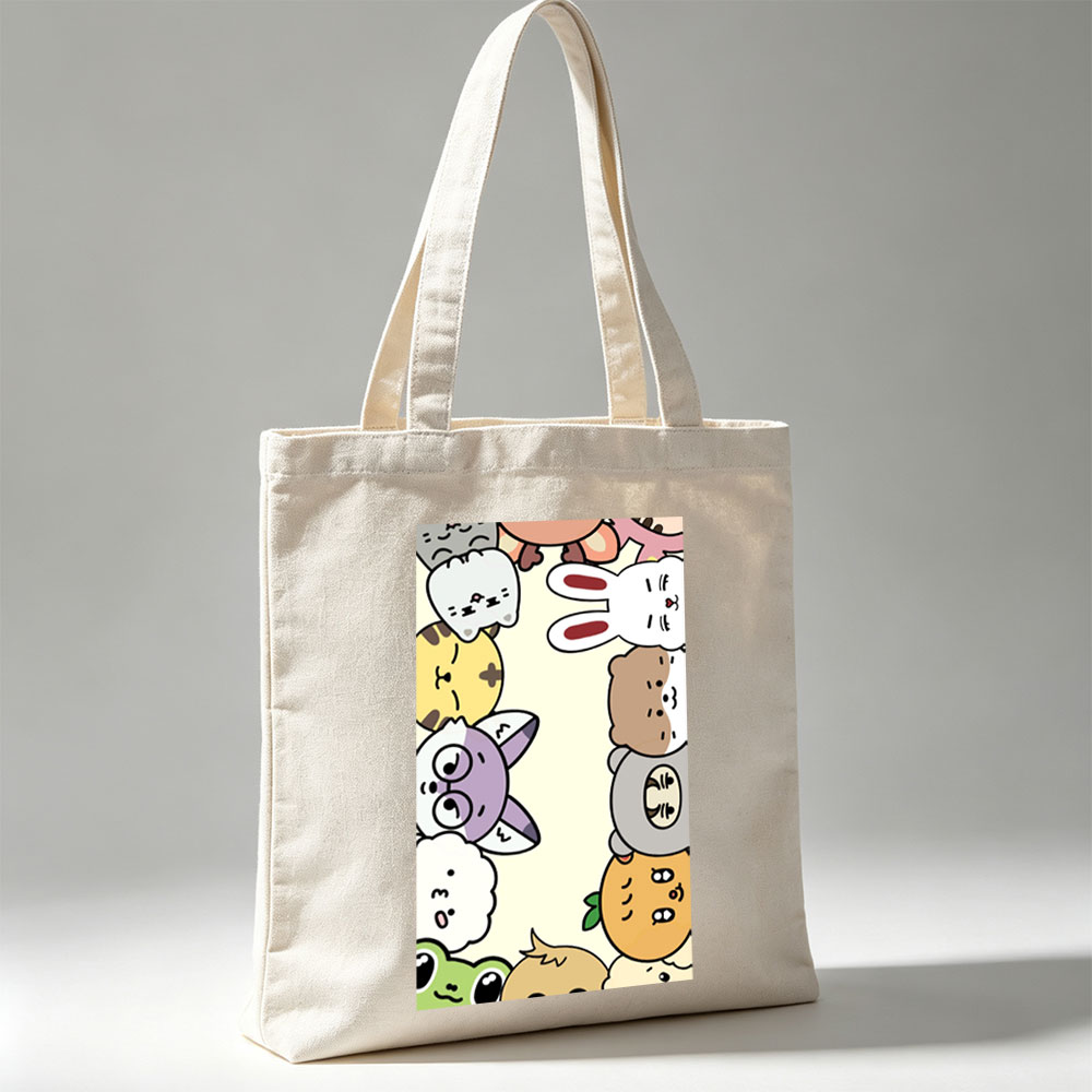 Cute Cartoon Characters in a Playful Pattern with Whimsical Expressions and Bright Colors - Canvas tote bags