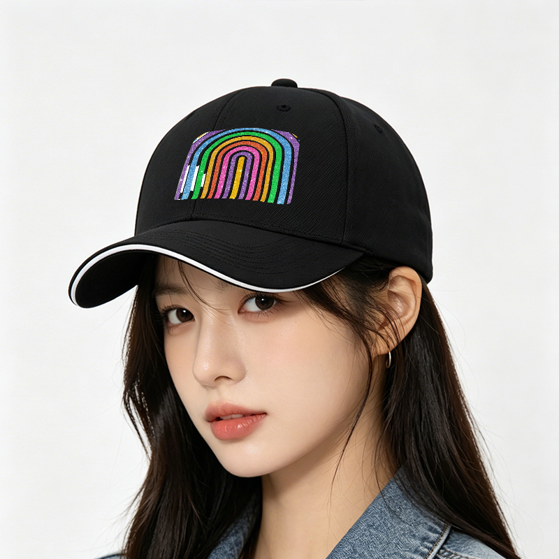 Unisex Classic Sandwich Hat with Glitter Rainbow Arch Print - Perfect for Outdoor Activities, Festivals, and Casual Wear - Ideal for Adults Seeking Stylish and Comfortable Headwear