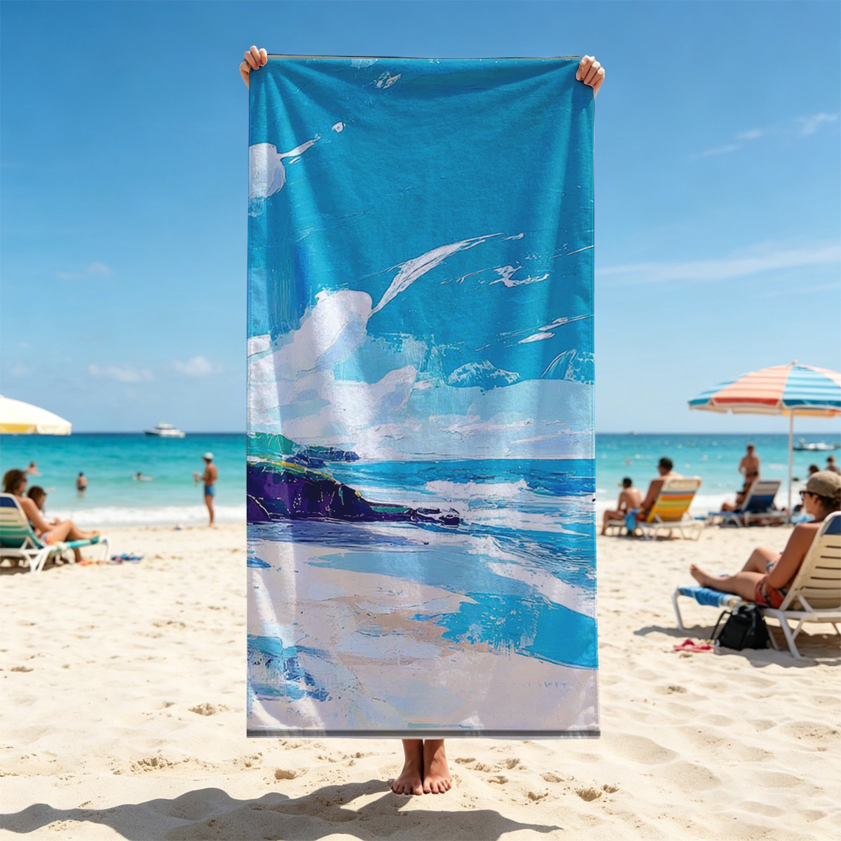 Tropical Beach with Palm Trees and Blue Sky - Beach towels