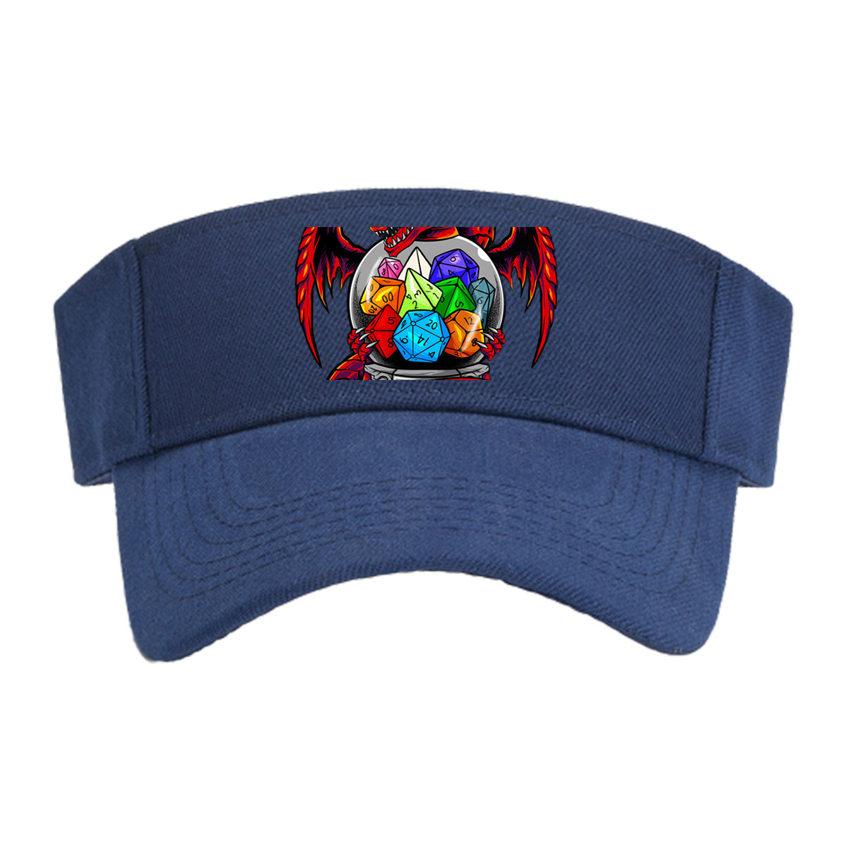 Red Dragon Guarding a Crystal Ball with Colorful Dice -  Visor cap