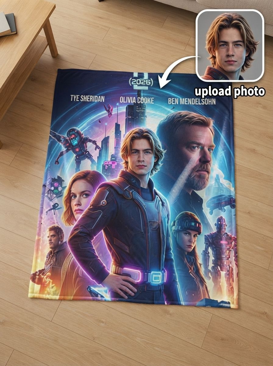 Custom Photo Sci-Fi Poster Flannel Throw Blanket Personalized Portrait Ultra Soft Anti-Pilling Fleece Bed Couch Cover