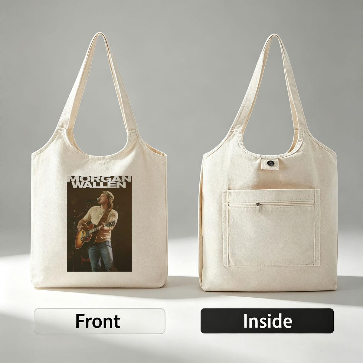 Morgan Wallen Live Performance Playing Acoustic Guitar on Stage - Canvas shoulder bags/