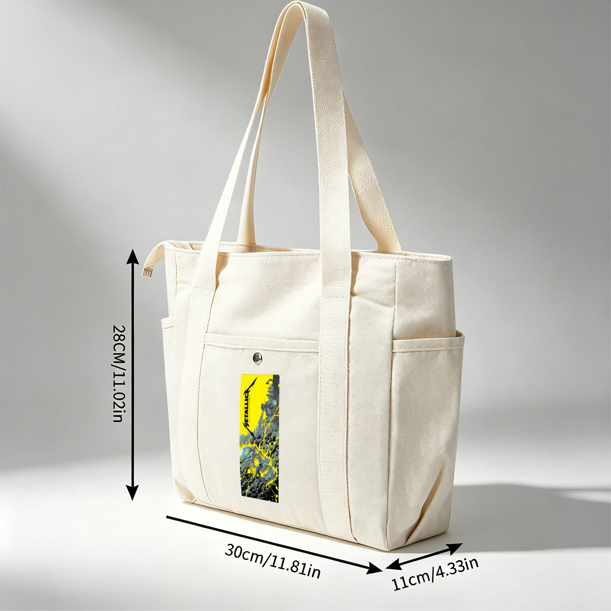Metallica Band in Explosive Comic-Style Scene with Electric Yellow and Black Mechanical Chaos - Multi-pocket bags