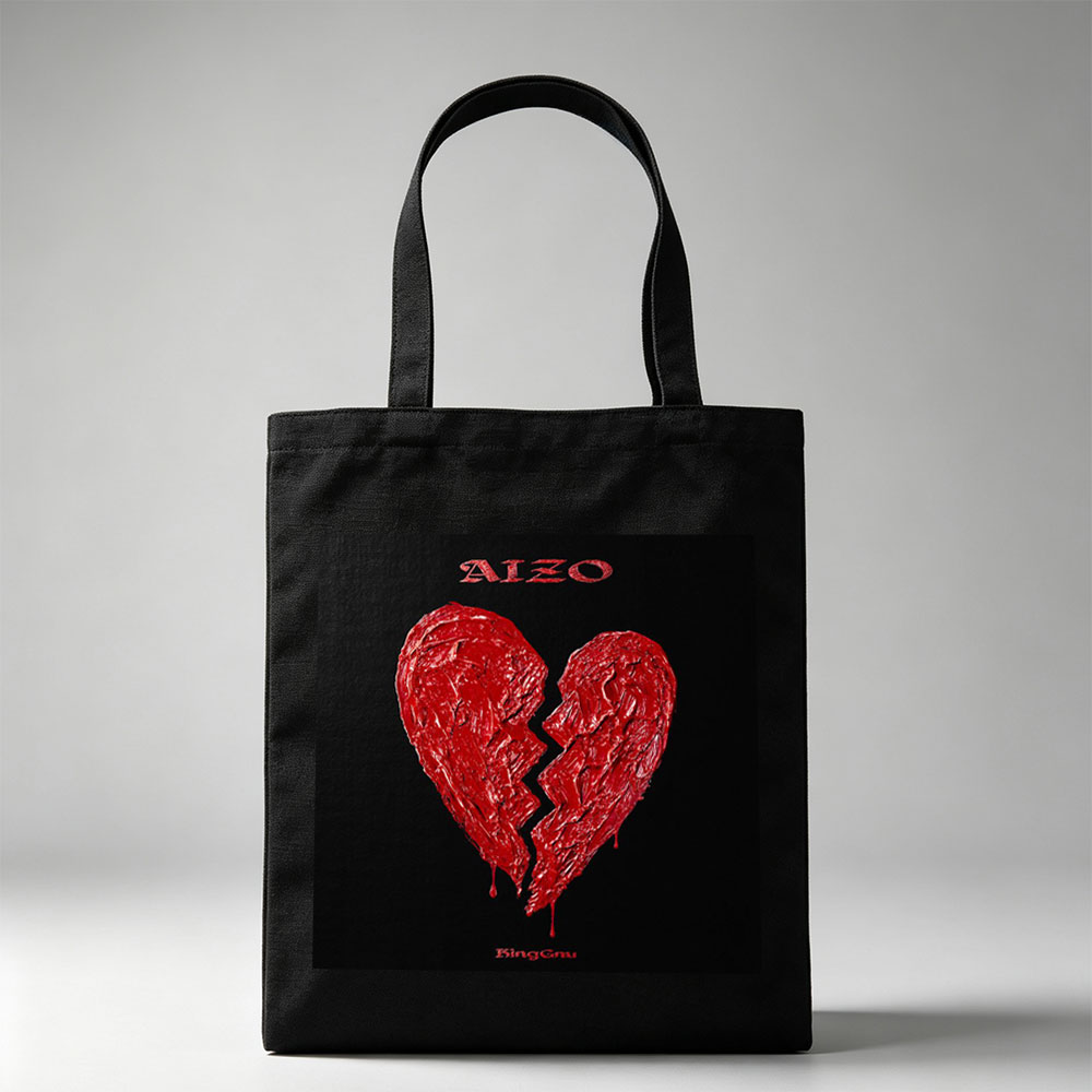 Binggnu Heartbreak Scene with Broken Red Heart on Black Background - Canvas tote bags