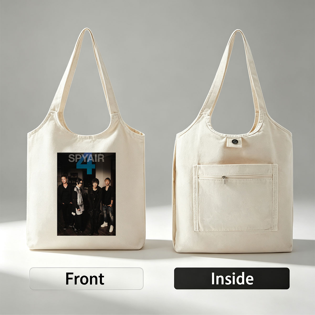 SPYAIR Band Members Standing in a Dimly Lit Room with Bold Number 4 and Band Name Overlay - Canvas shoulder bags/