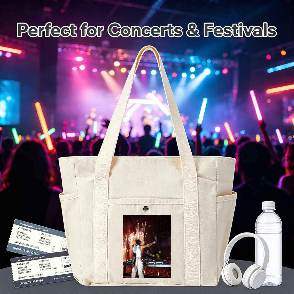 Martin Garrix Live Performance with Fireworks and Crowd at Nighttime Concert - Multi-pocket bags