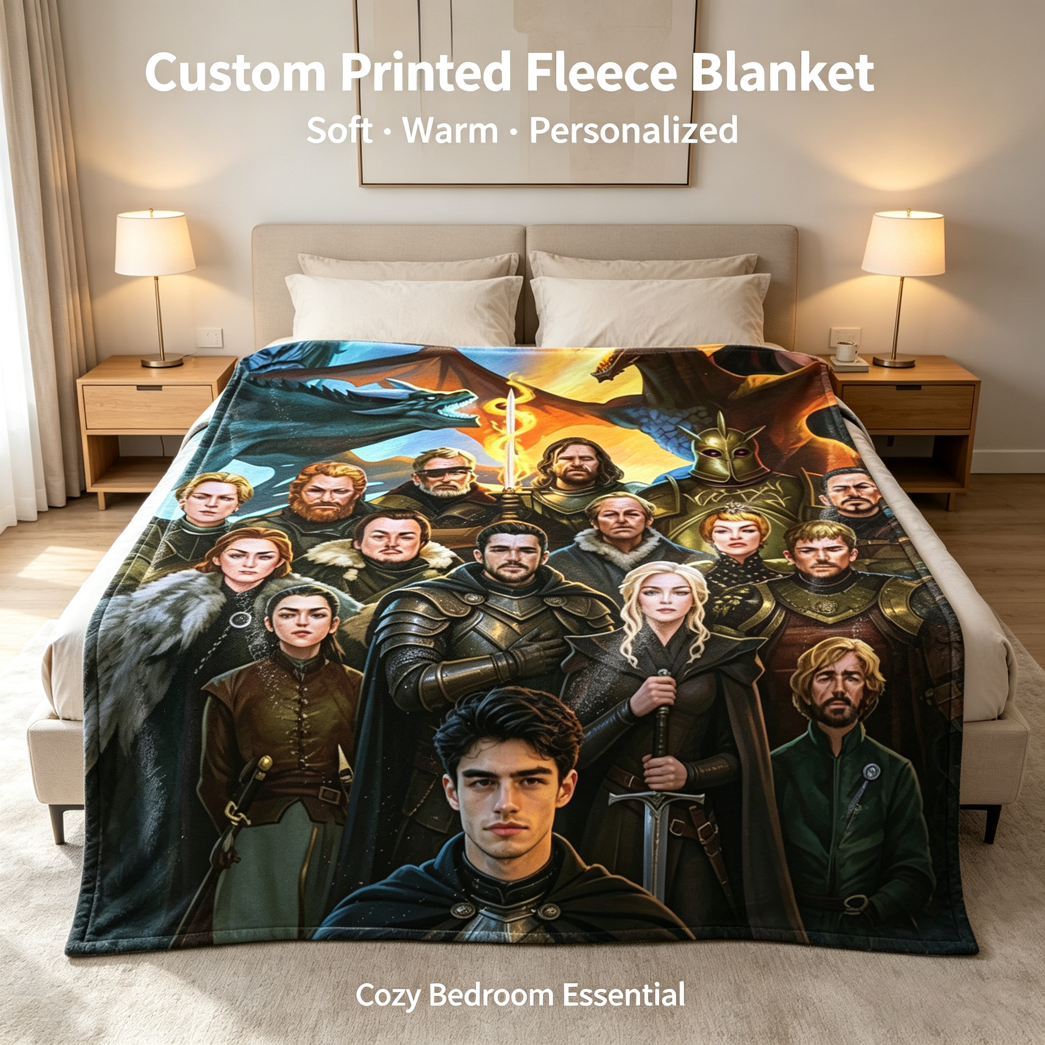 Custom Face Blanket Game of Thrones Characters Flannel Blanket Cozy Living Room Decor Gift for Fans and Collectors
