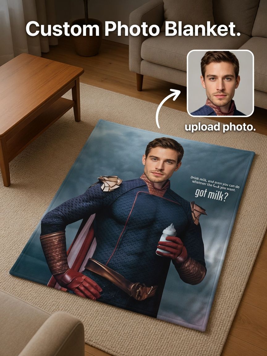 Custom Face Photo Flannel Blanket Personalized Superhero Meme Throw Skin-Friendly Soft Cozy Keepsake Gift for Him