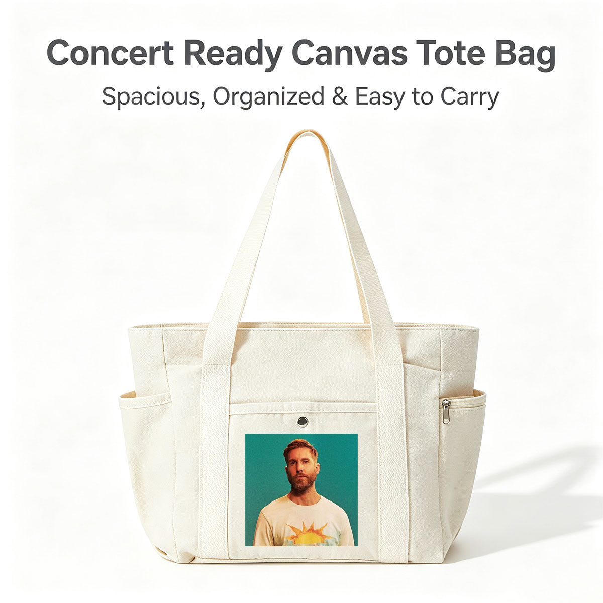 Calvin Harris in a Sun-Themed T-Shirt Against a Teal Background - Multi-pocket bags