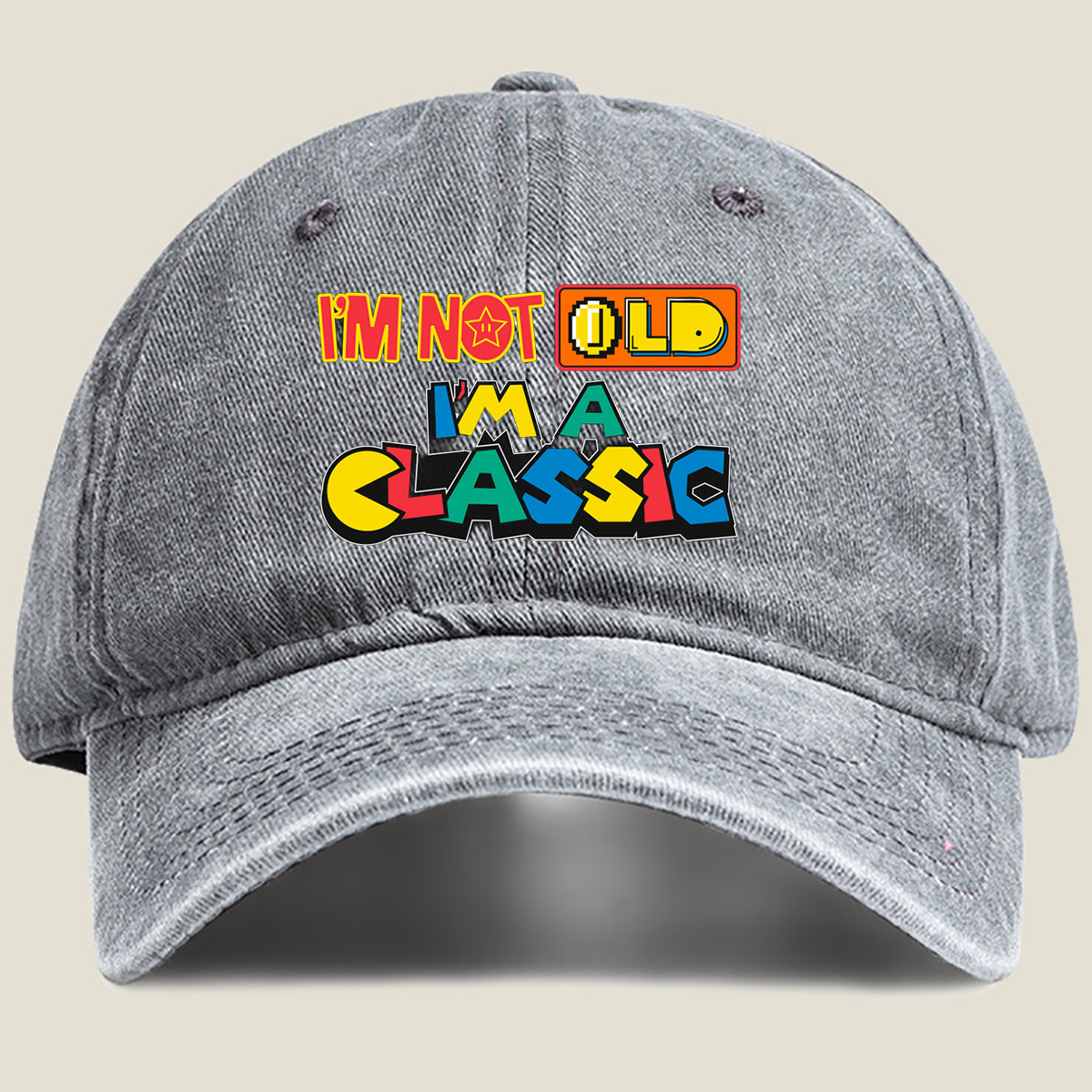 I'm Not Old, I'm a Classic - Retro Gaming Style Design - Washed Denim - Baseball Cap