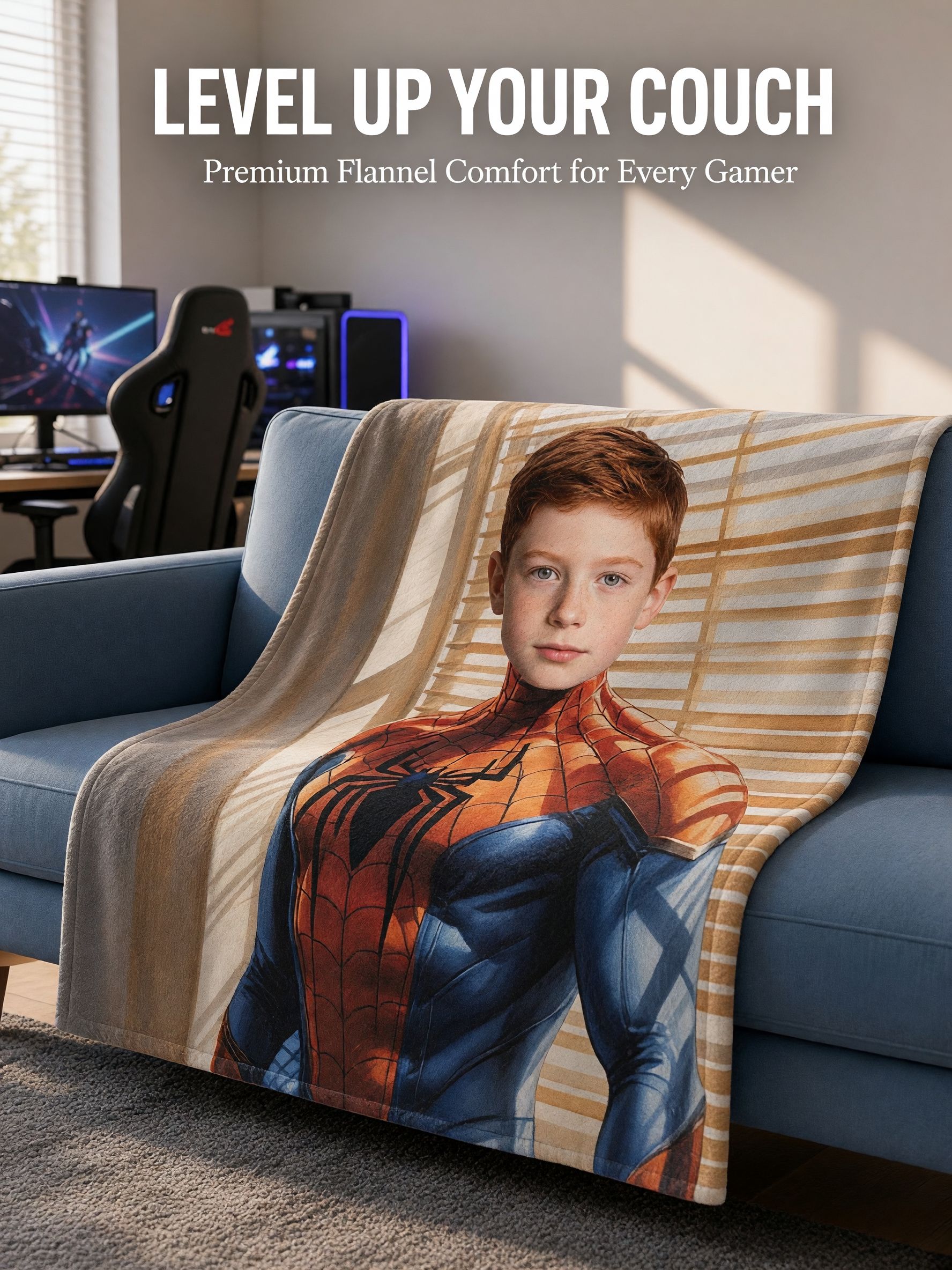 Personalized Face Photo Flannel Blanket, Custom Superhero Portrait Soft Plush Cozy Throw, Ideal Personalized Gift