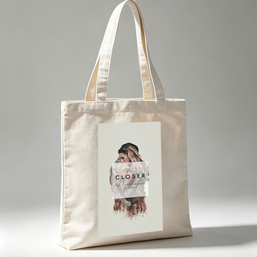 The Chainsmokers and Halsey in a Romantic Scene with Floral Artistic Design for Closer Music Cover - Canvas tote bags