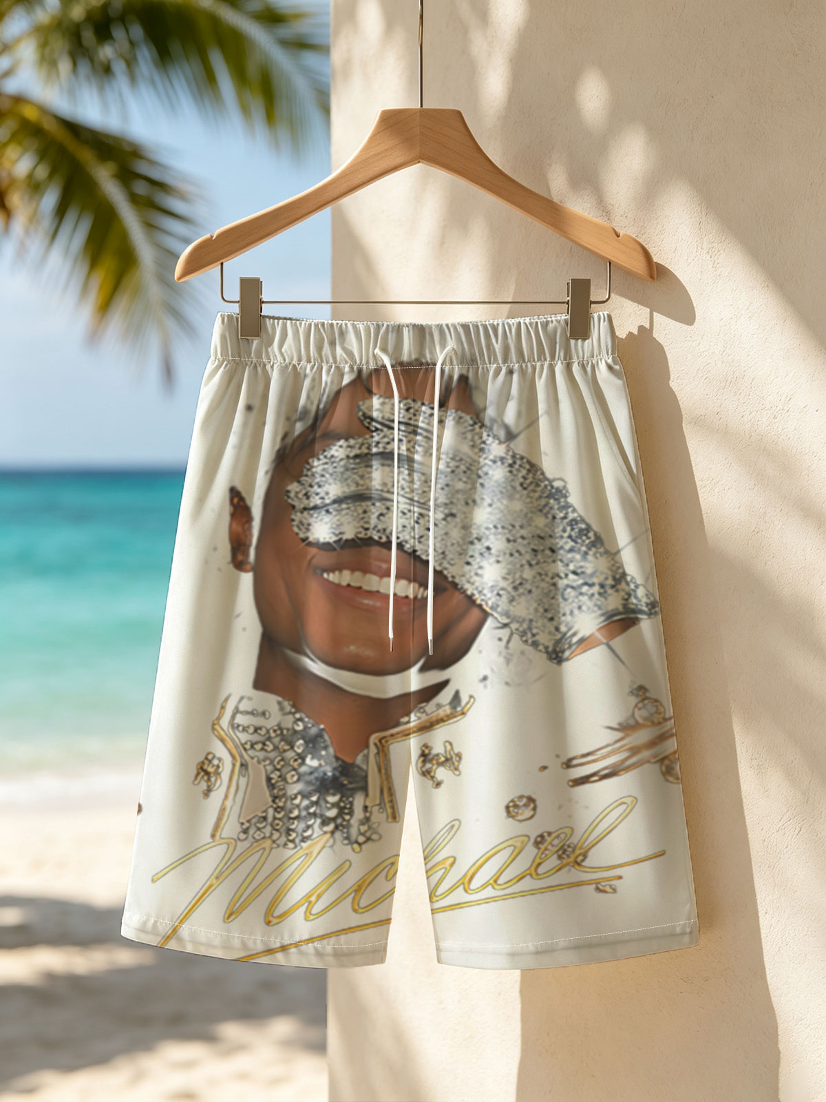 Michael Jackson in Iconic Sparkling Glove and Military-Inspired Jacket -  Beach shorts