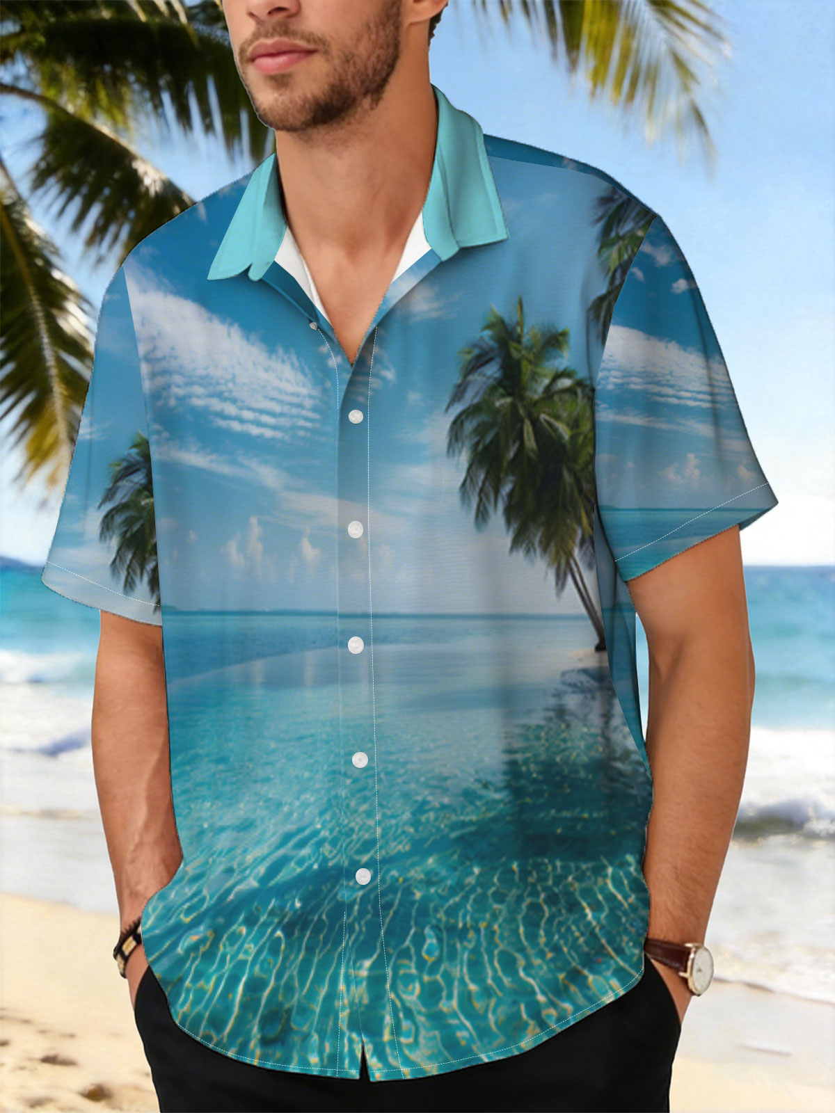 Infinite Pool Meets Azure Sea Under Palm Trees -  Shirt