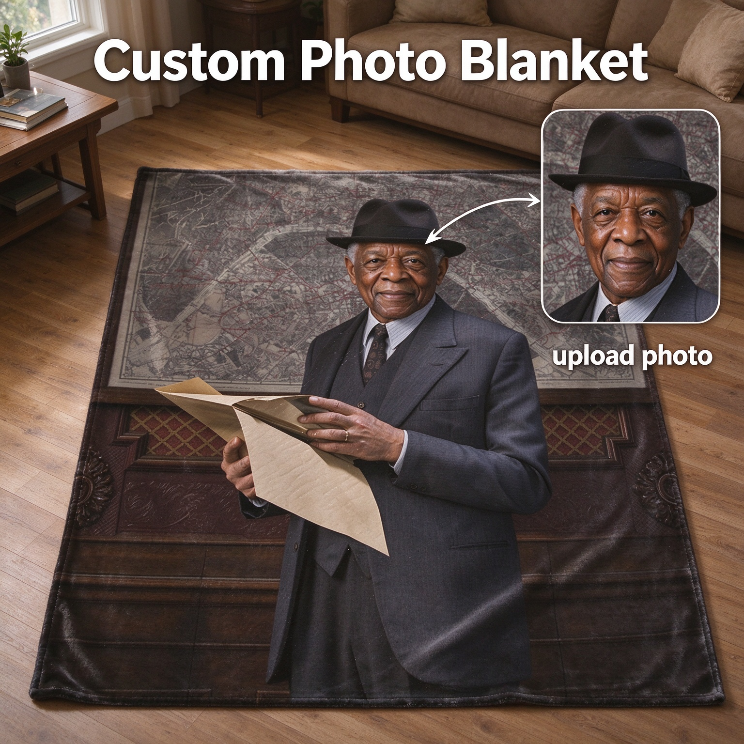Custom Photo Blanket Personalized Portrait Face Throw, Soft Flannel Fleece Cover, Ideal Keepsake Gift for Bed Couch