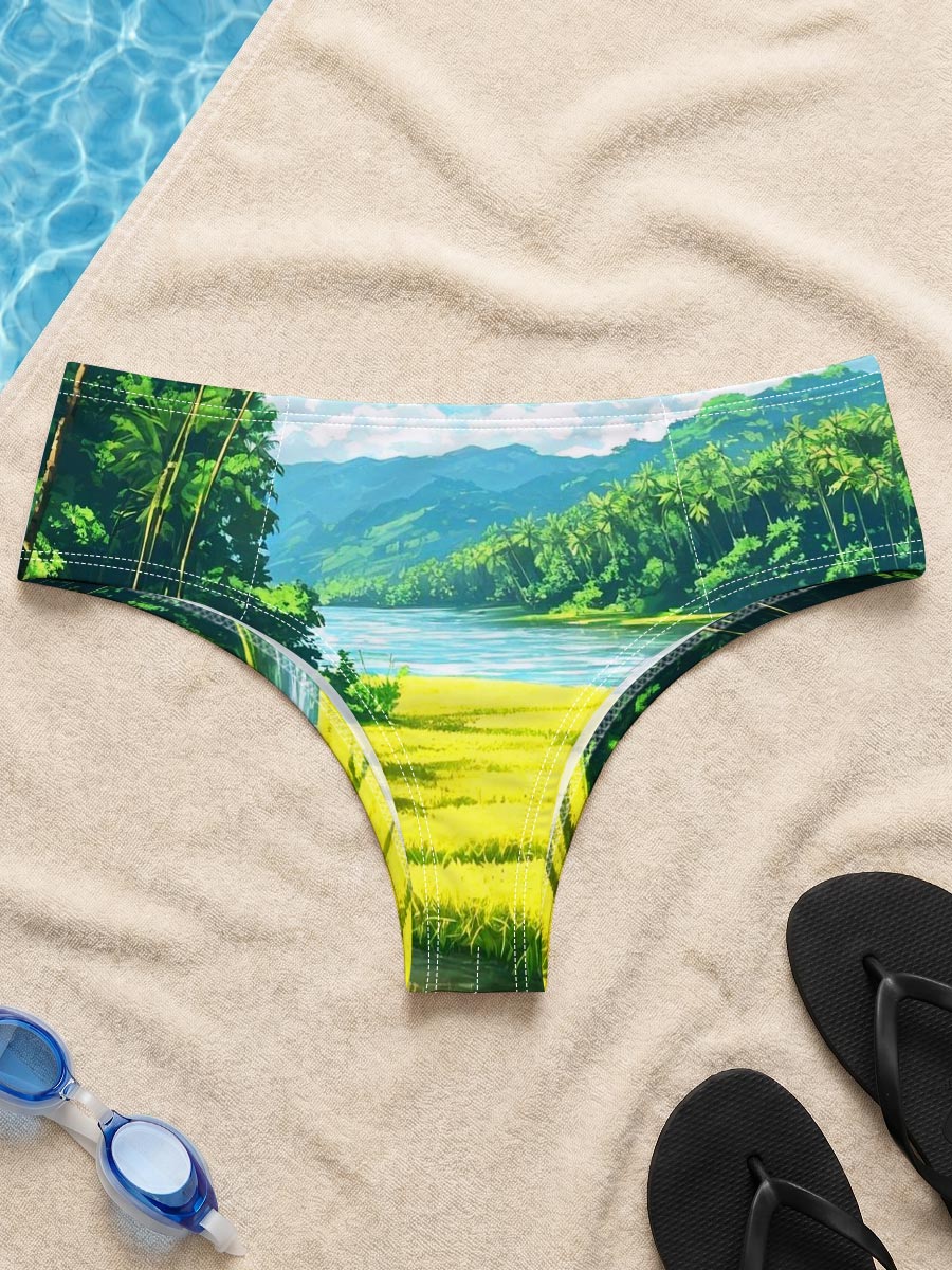 Tropical River Landscape with Lush Greenery and Palm Trees -  Men's swim trunks