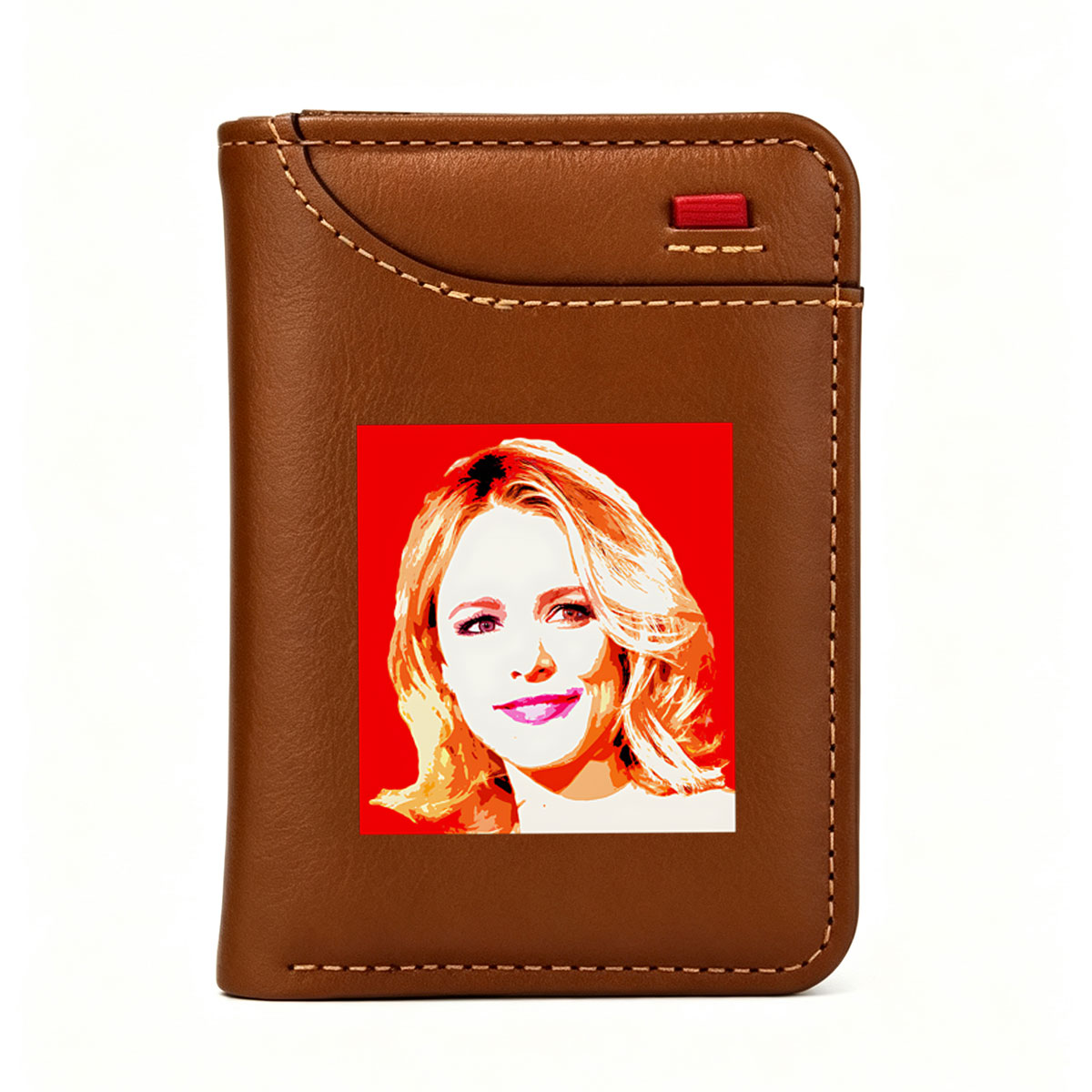 Pop Art Portrait of a Blonde Woman with Red Background - Vertical Style Wallet